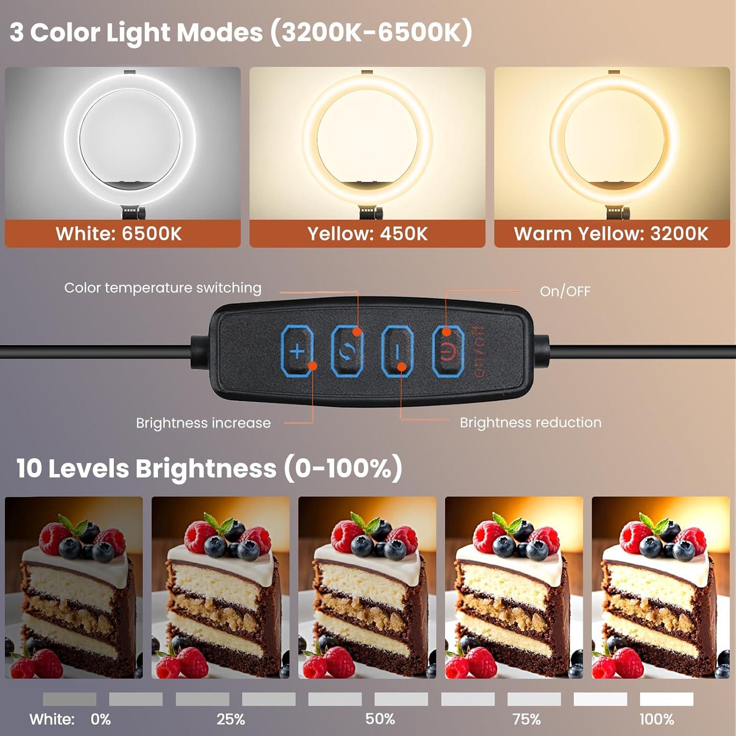 Soporte de Teléfono con Luz Anular ZIKZOK 10" y Ruedas