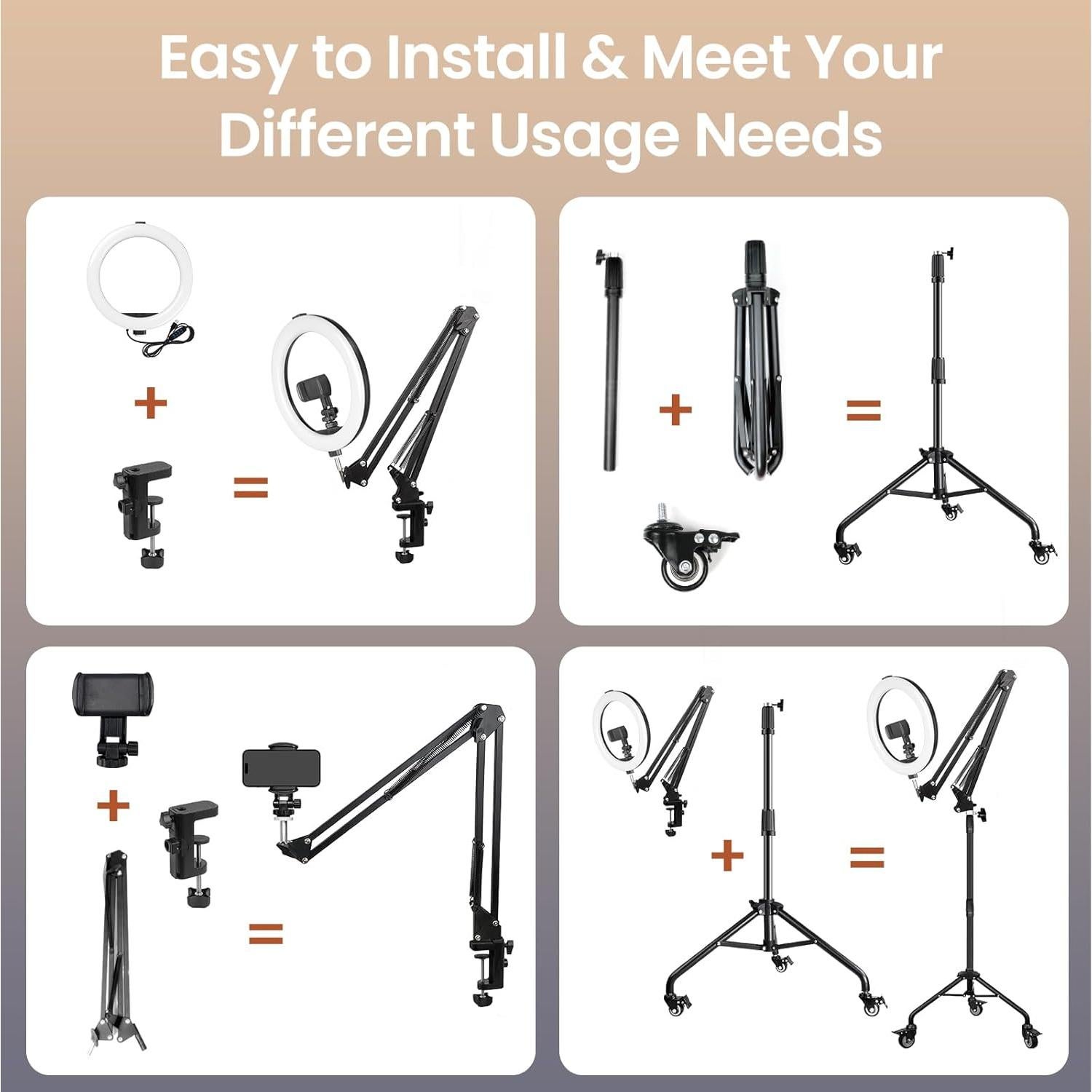 Soporte de Teléfono con Luz Anular ZIKZOK 10" y Ruedas