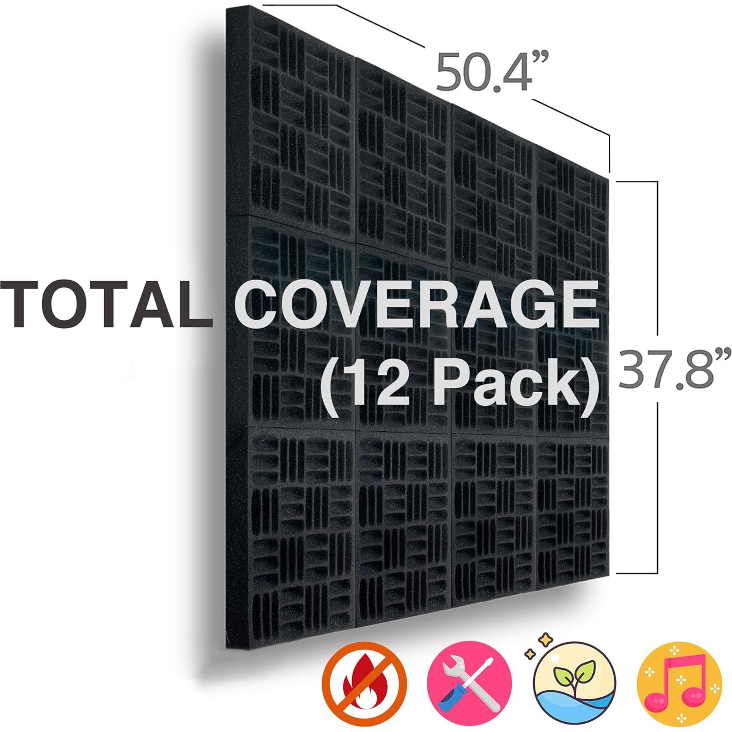 Paquete de 12 Paneles Acústicos de Espuma 32x32cm Negro