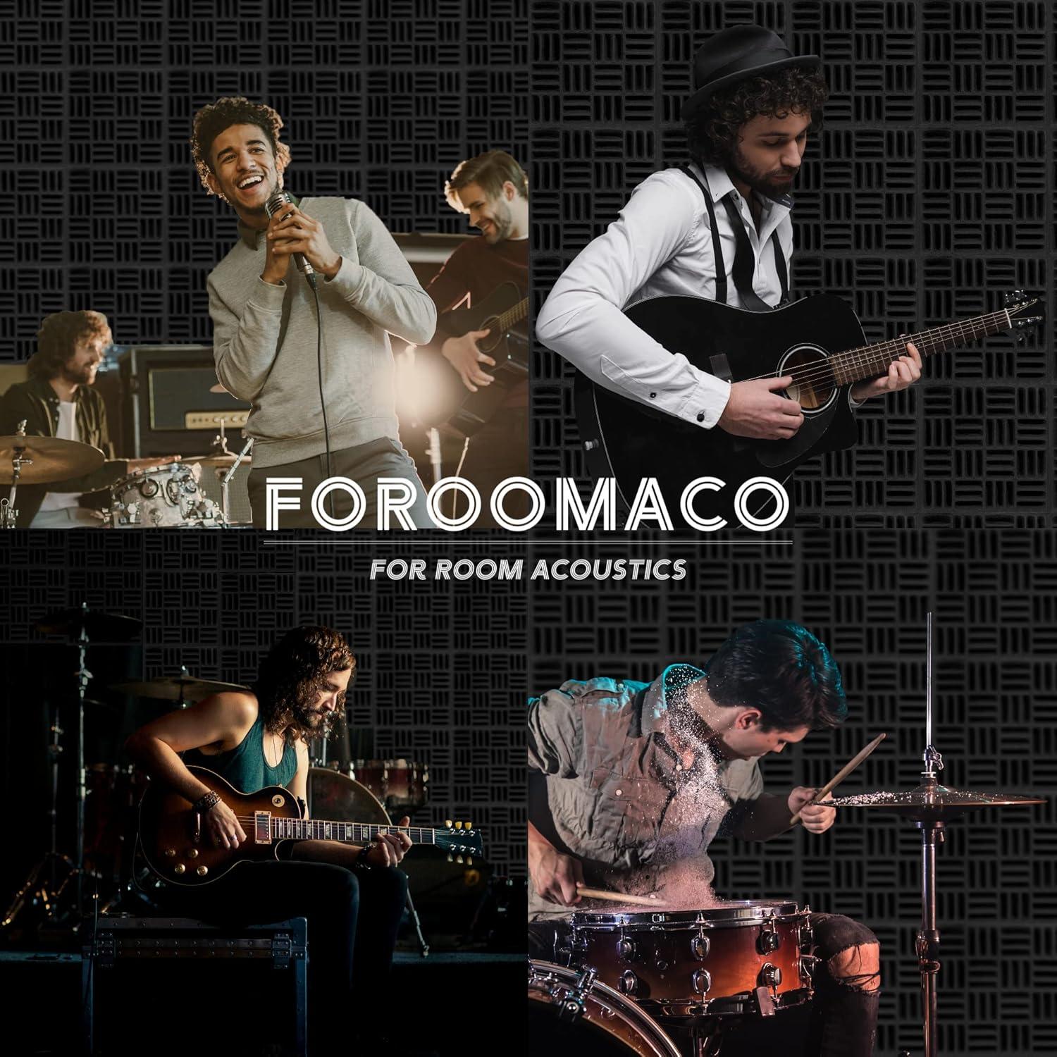 Paquete de 12 Paneles Acústicos de Espuma 32x32cm Negro