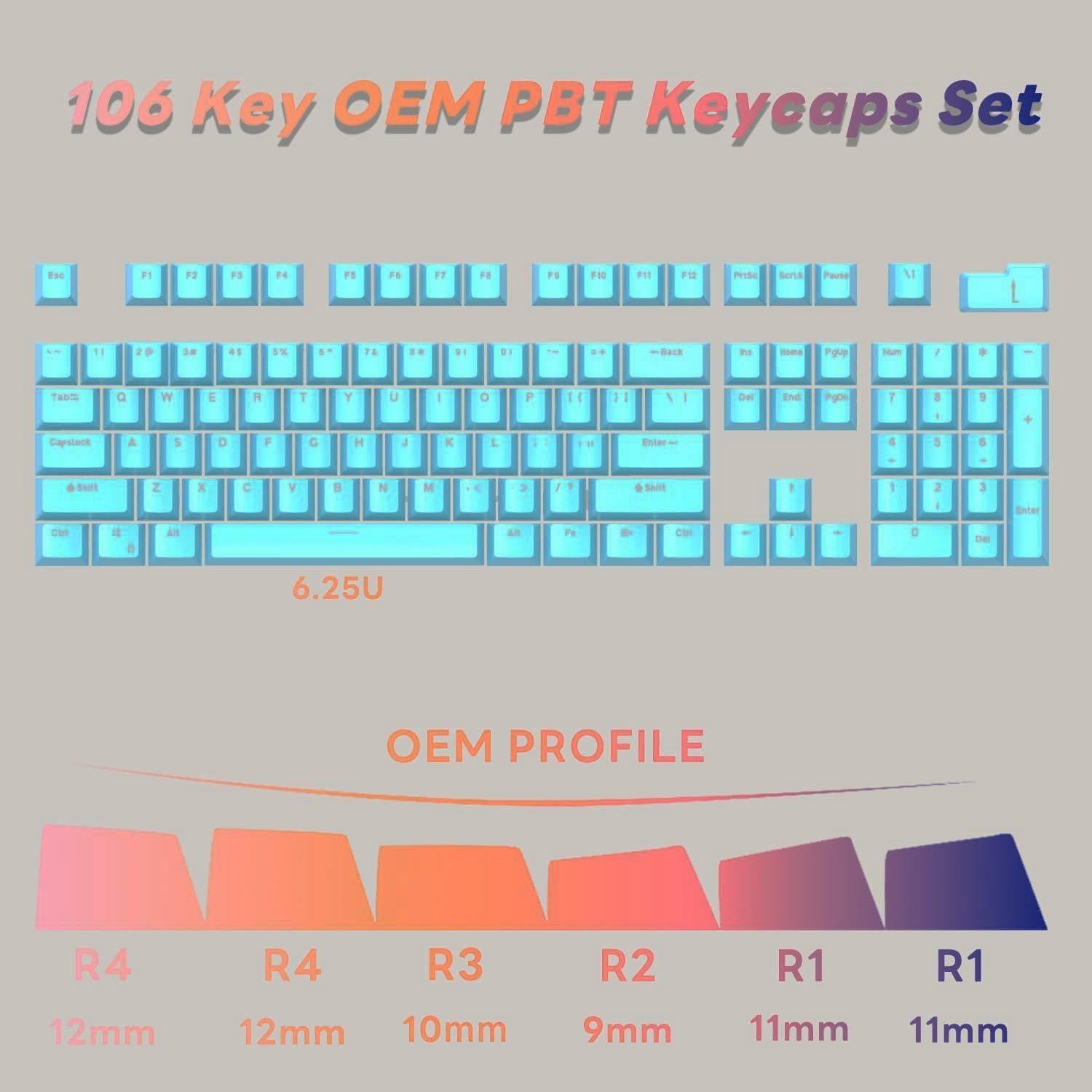 Juego de Teclas Catekro 108 para Teclado Mecánico Azul ABS