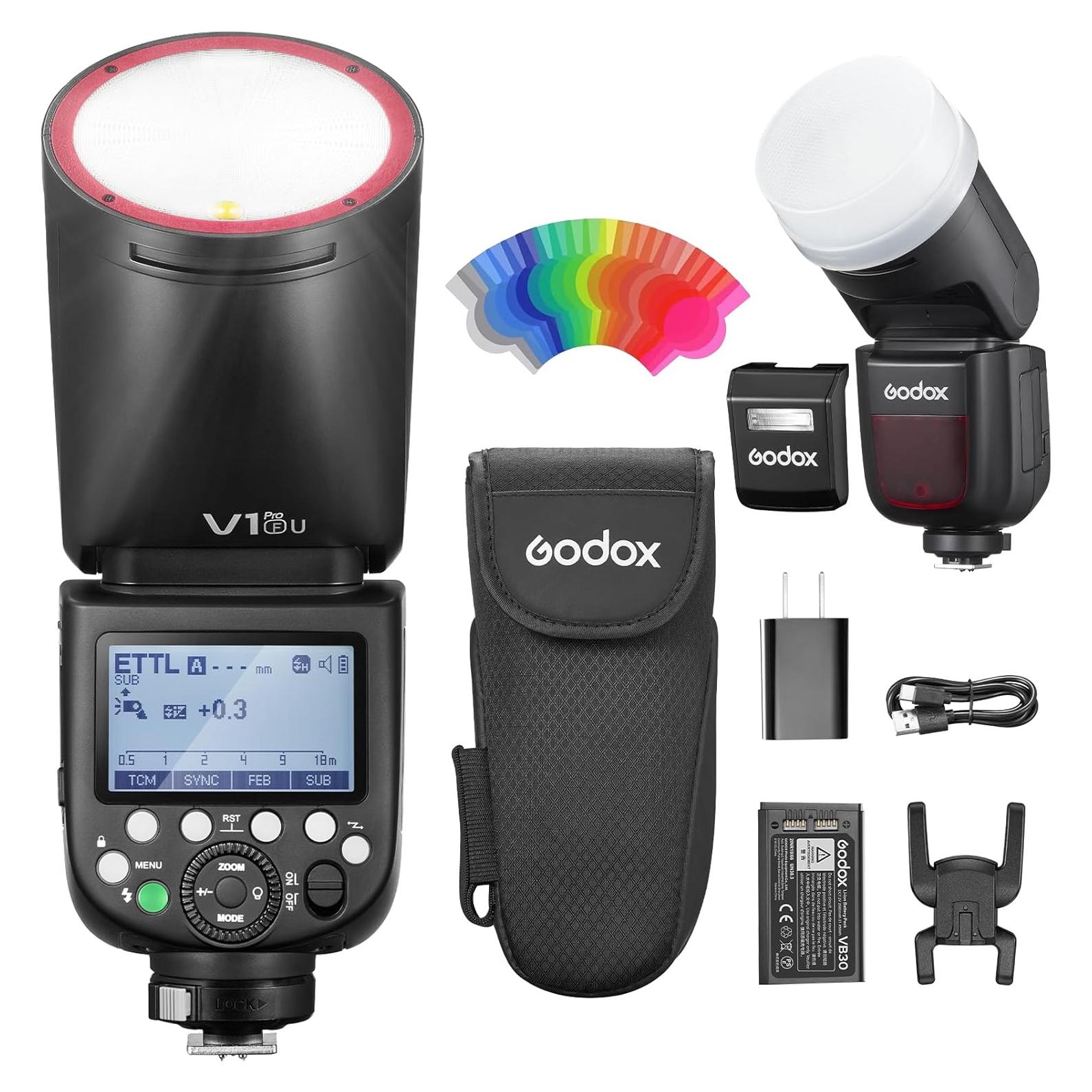 Flash Godox V1 Pro U TTL para Fujifilm con Accesorios