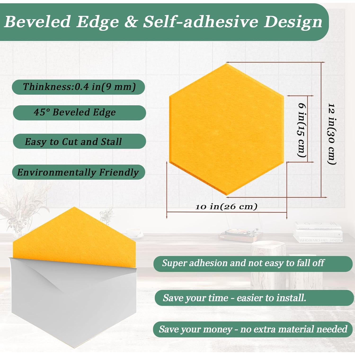 Paneles Acústicos Hexagonales UNECHO - 12 Piezas Naranja 30.48x25.4cm