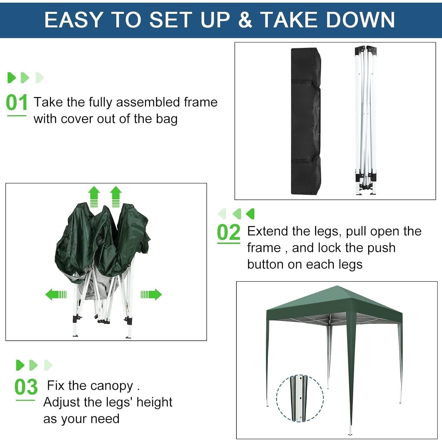 Carpa Plegable Gainvieyee 2x2m Verde Impermeable para Eventos