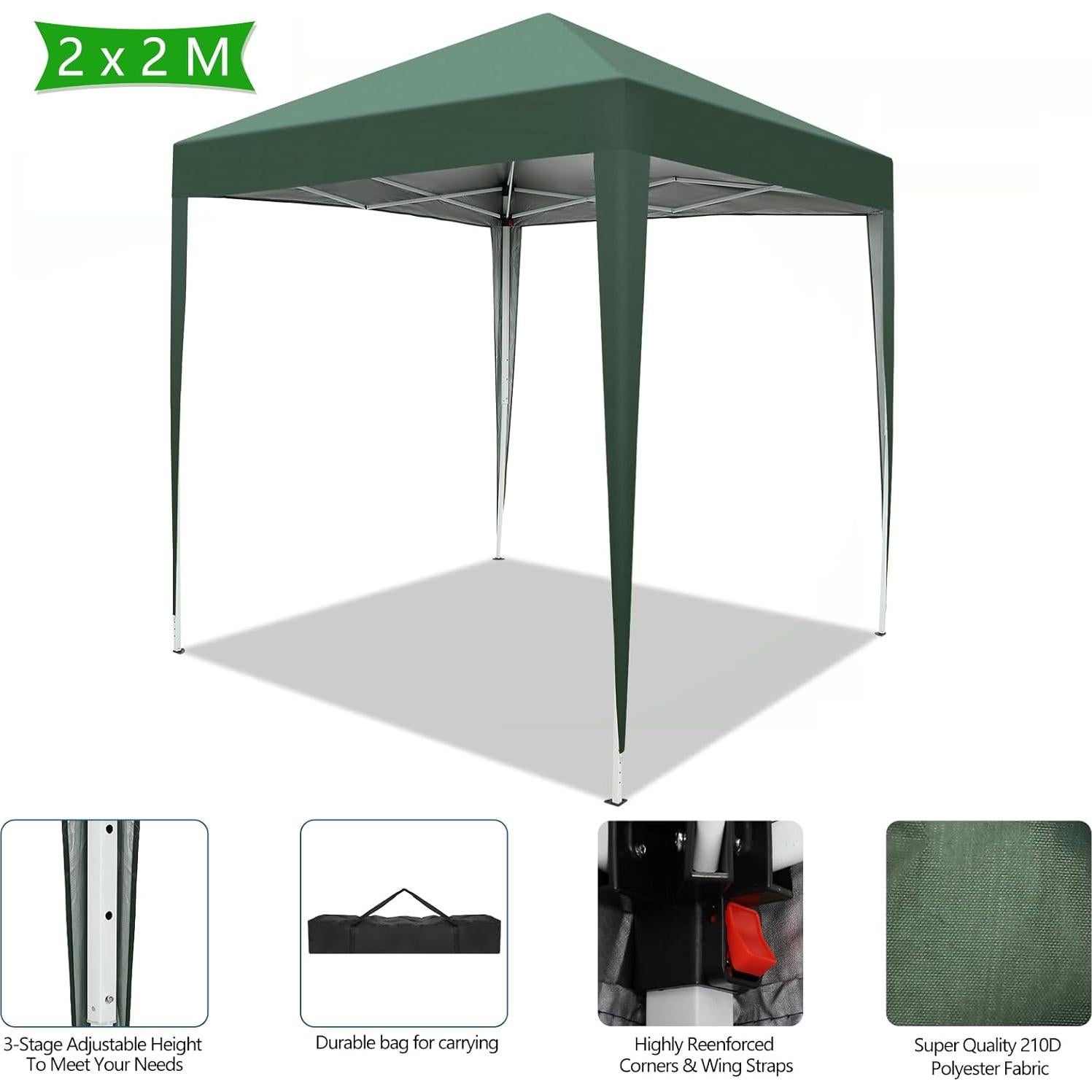 Carpa Plegable Gainvieyee 2x2m Verde Impermeable para Eventos