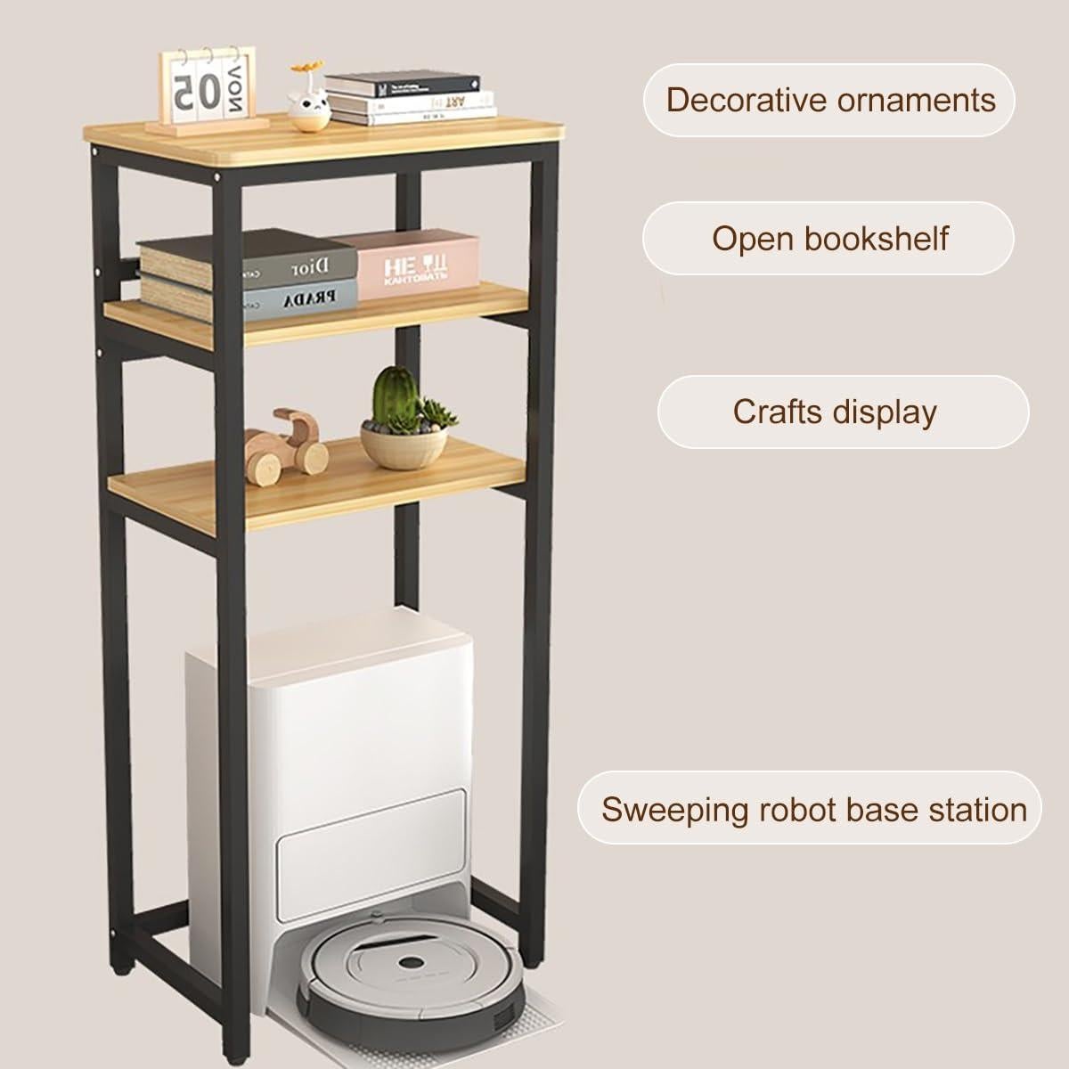 Modern Robot Vacuum Storage Rack,Robot Vacuum Stand Cabinet,Steel Frame with Wooden Top,Vacuum Hidden Open Storage Shelves,Small End Tables for Bathroom(Black,50x53cm/19.6x20.8)