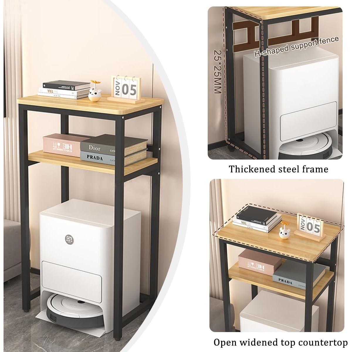 Modern Robot Vacuum Storage Rack,Robot Vacuum Stand Cabinet,Steel Frame with Wooden Top,Vacuum Hidden Open Storage Shelves,Small End Tables for Bathroom(Black,50x53cm/19.6x20.8)