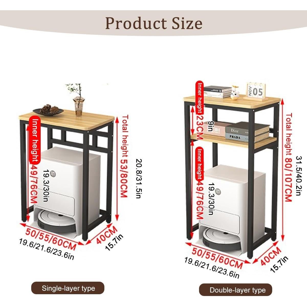 Modern Robot Vacuum Storage Rack,Robot Vacuum Stand Cabinet,Steel Frame with Wooden Top,Vacuum Hidden Open Storage Shelves,Small End Tables for Bathroom(Black,50x53cm/19.6x20.8)