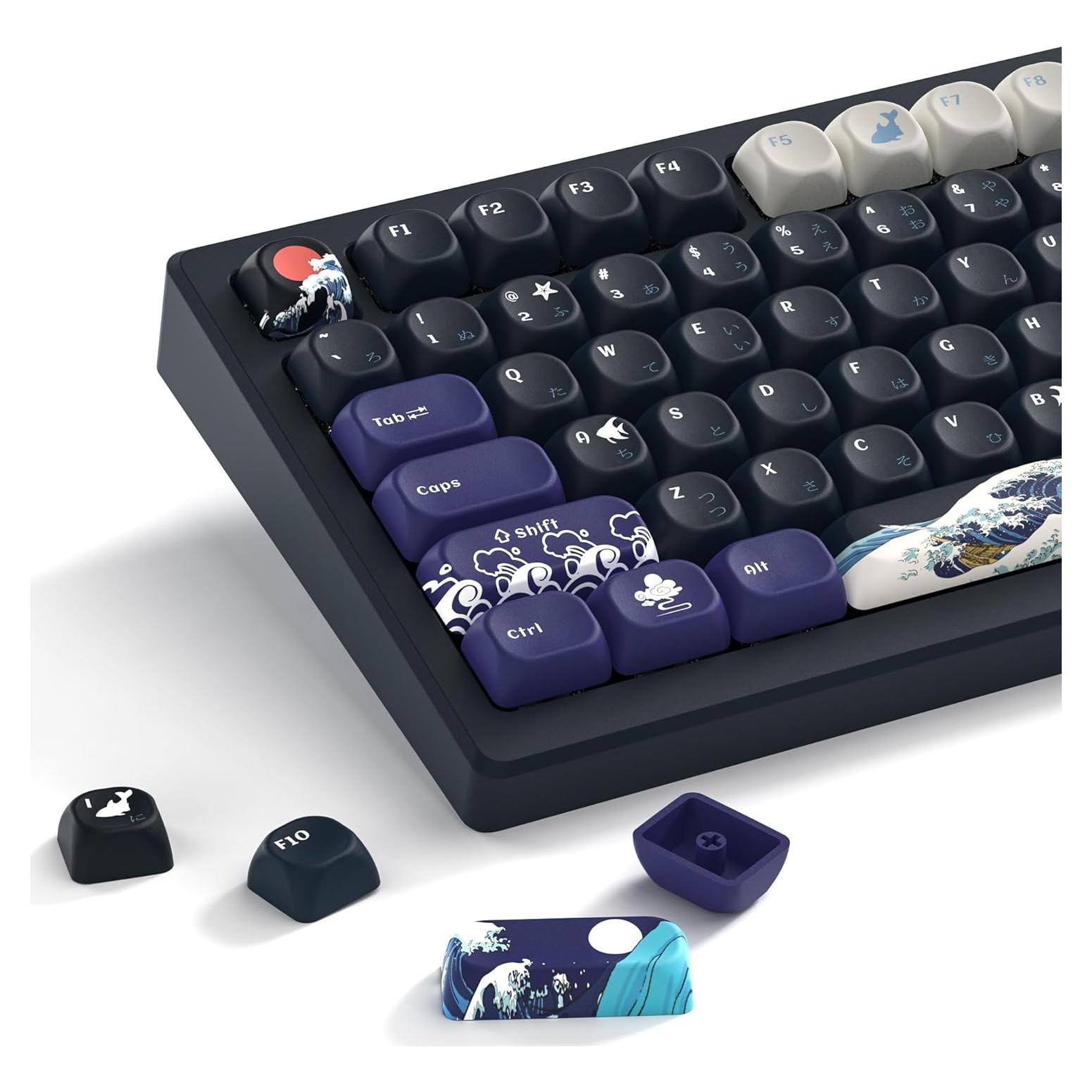 Keycaps PBT Japoneses Womier Kanagawa Negros para Teclado Mecánico