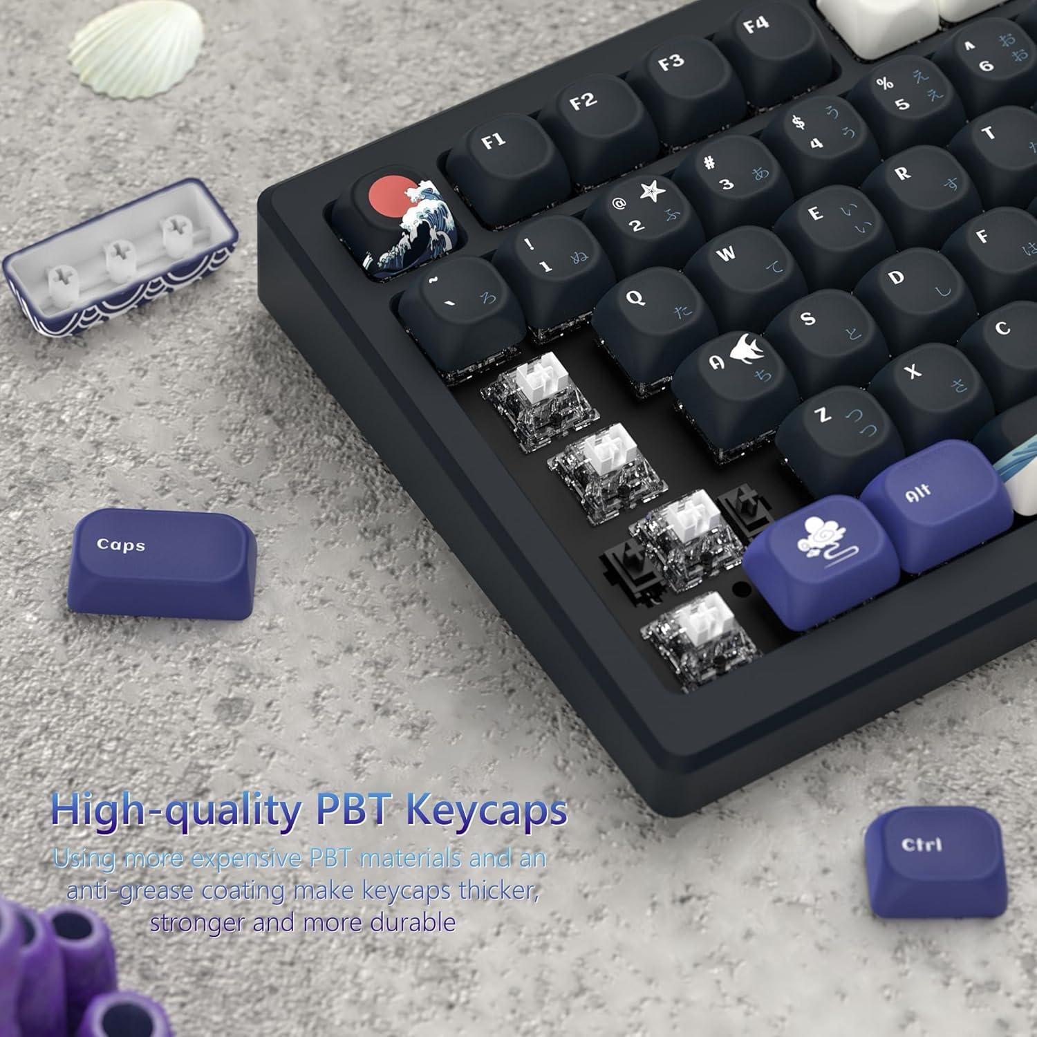 Keycaps PBT Japoneses Womier Kanagawa Negros para Teclado Mecánico