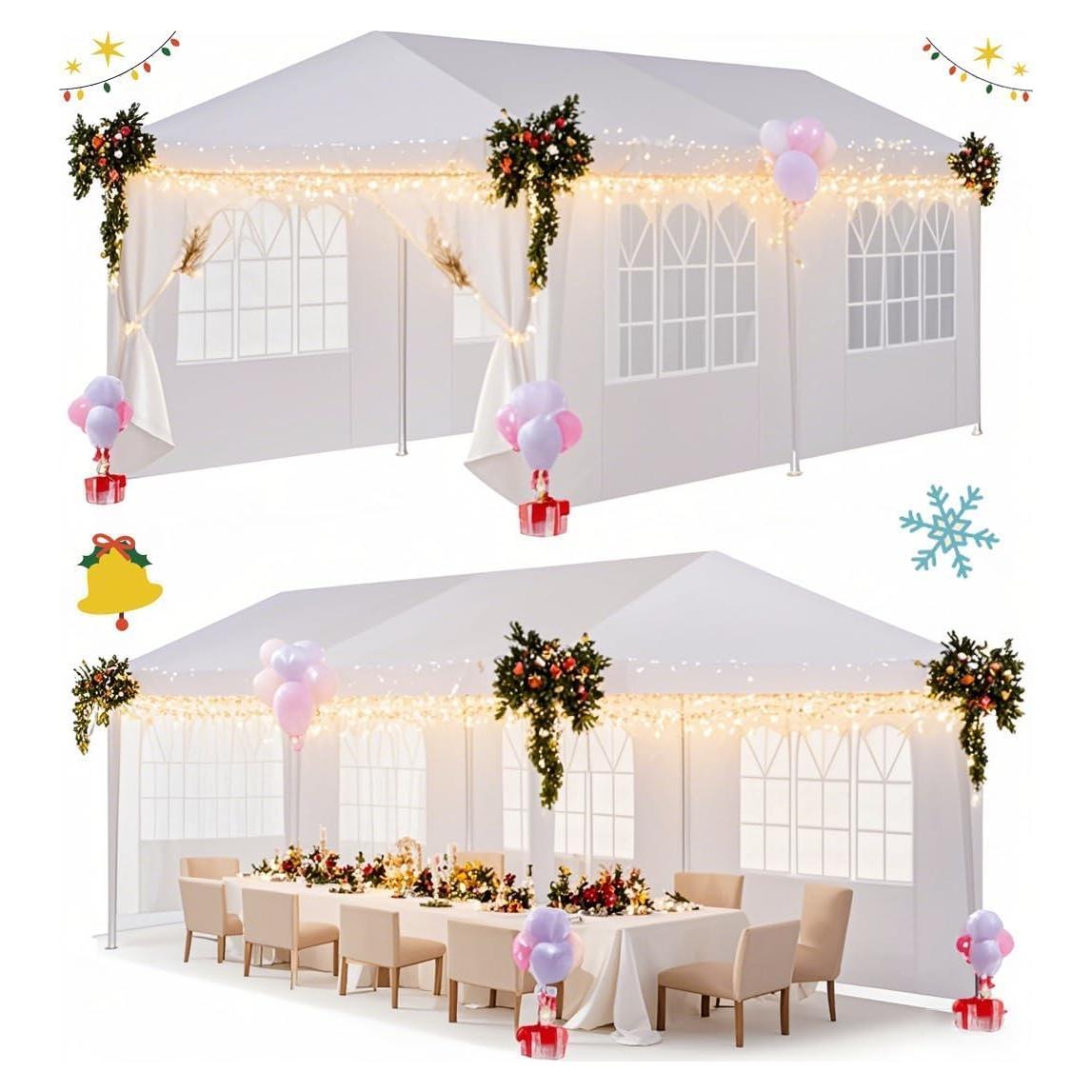 Carpa de Fiesta HOTEEL 10x20 Pies Blanca Impermeable con 4 Paredes