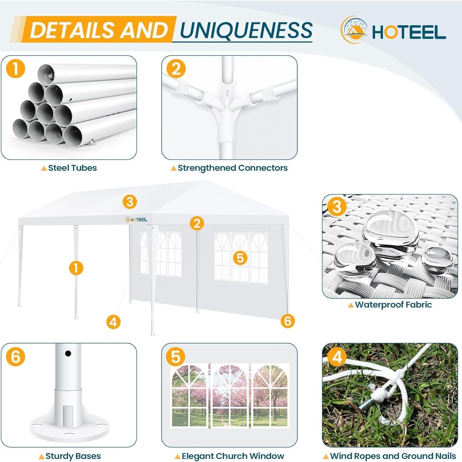 Carpa de Fiesta HOTEEL 10x20 Pies Blanca Impermeable con 4 Paredes