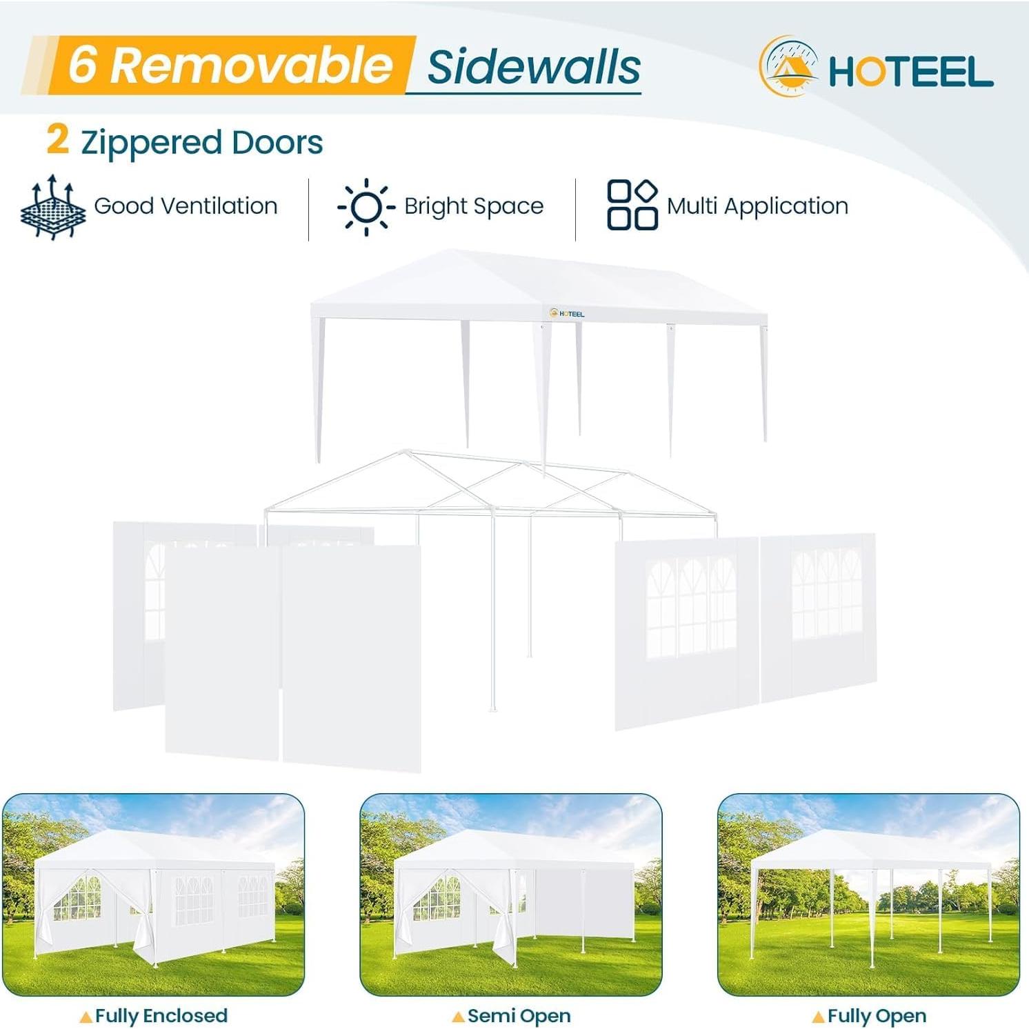 Carpa de Fiesta HOTEEL 10x20 Pies Blanca Impermeable con 4 Paredes