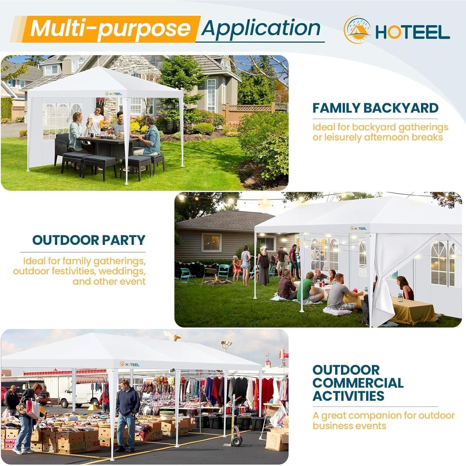 Carpa de Fiesta HOTEEL 10x20 Pies Blanca Impermeable con 4 Paredes