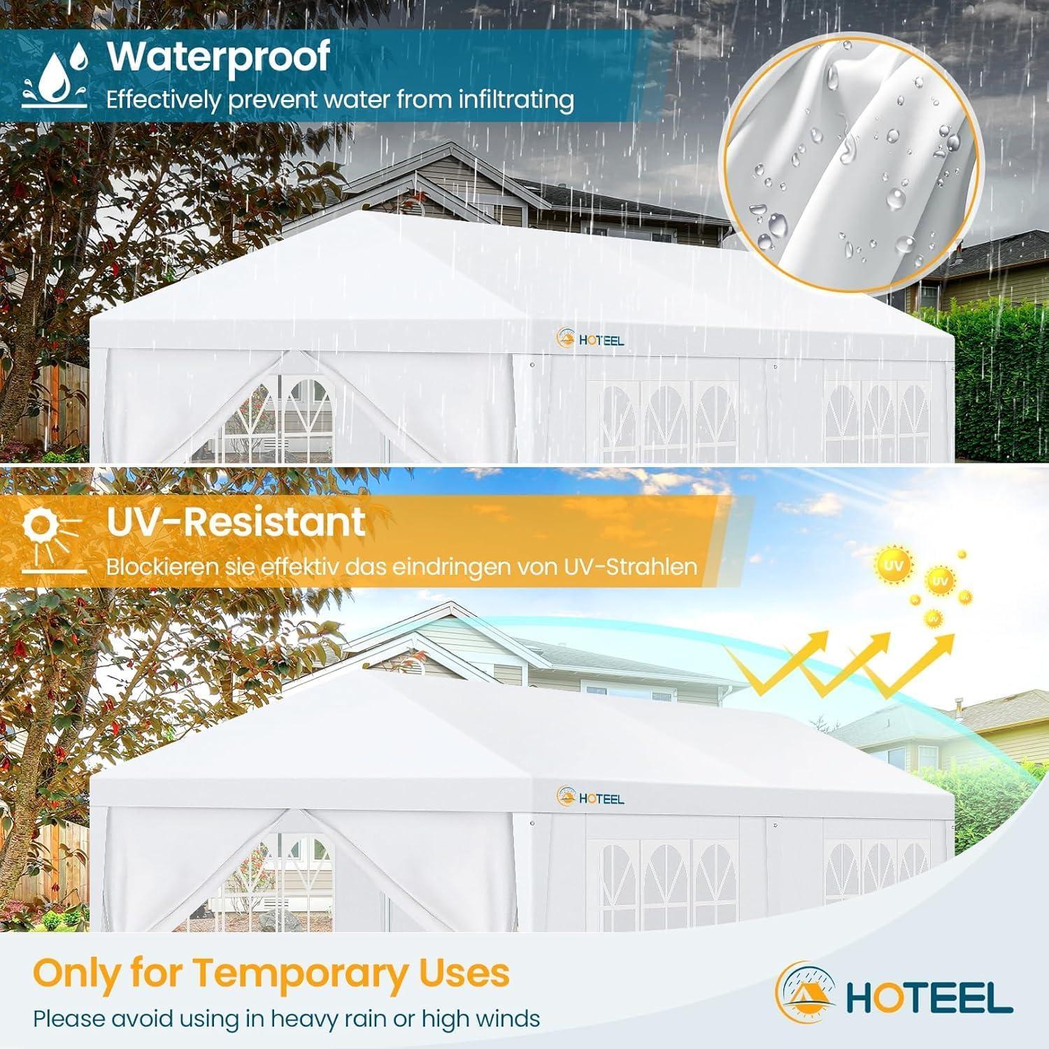 Carpa de Fiesta HOTEEL 10x20 Pies Blanca Impermeable con 4 Paredes