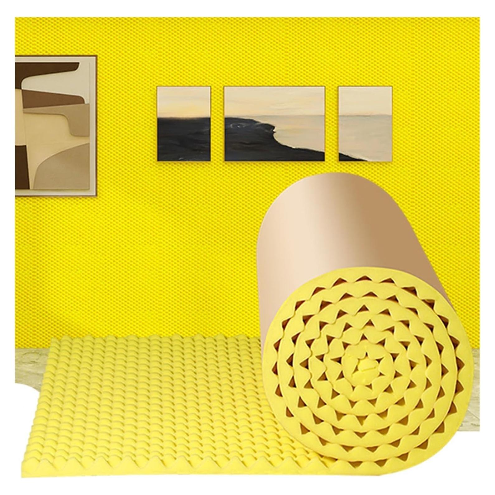 Noise Insulation Soundproofing Foam, 3cm Thick Studio Sound Acoustic Fire Resistant Sound Dampening Panels, Self-Adhesive Egg Crate Sound Insulation Mat(Yellow-1m/3.28ft)