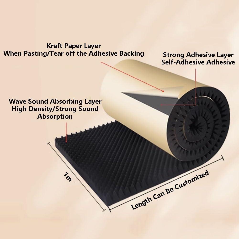 Noise Insulation Soundproofing Foam, 3cm Thick Studio Sound Acoustic Fire Resistant Sound Dampening Panels, Self-Adhesive Egg Crate Sound Insulation Mat(Yellow-1m/3.28ft)