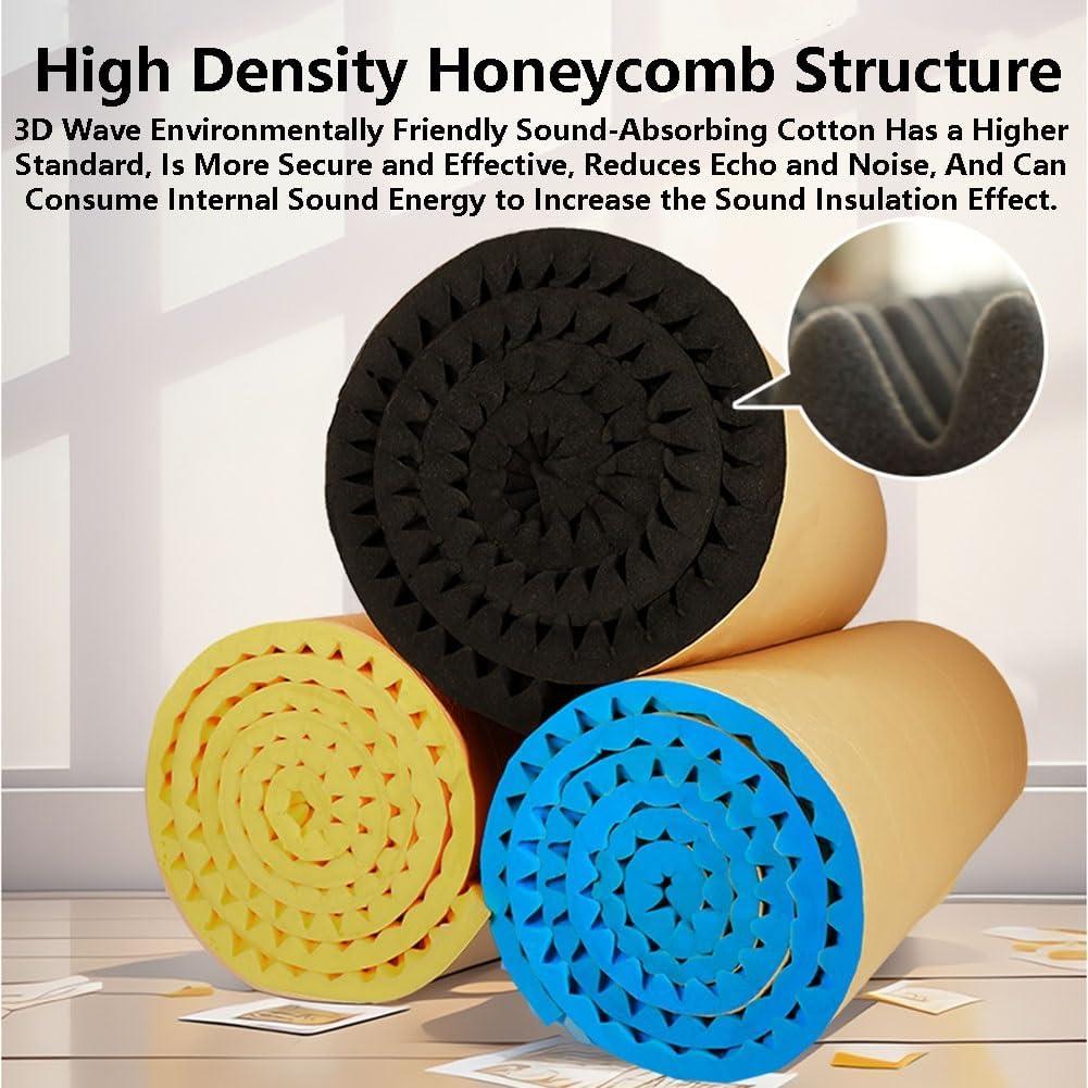 Noise Insulation Soundproofing Foam, 3cm Thick Studio Sound Acoustic Fire Resistant Sound Dampening Panels, Self-Adhesive Egg Crate Sound Insulation Mat(Yellow-1m/3.28ft)