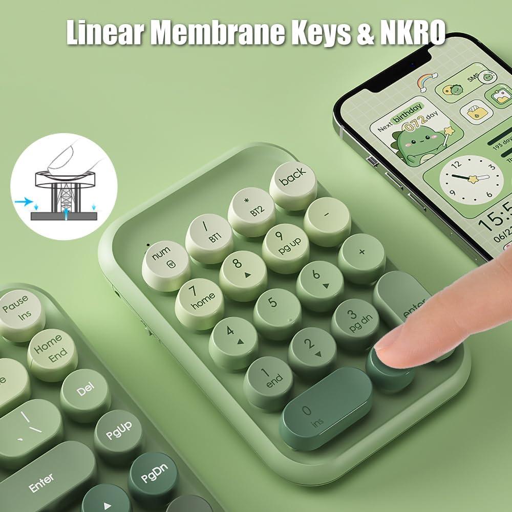 Teclado Numérico Inalámbrico TISHLED Retro 18 Teclas Verde Matcha