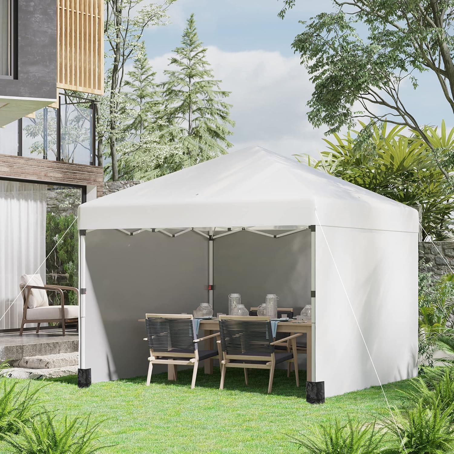 Carpa Plegable Outsunny 3 Paredes 10x10 ft Crema Ajustable