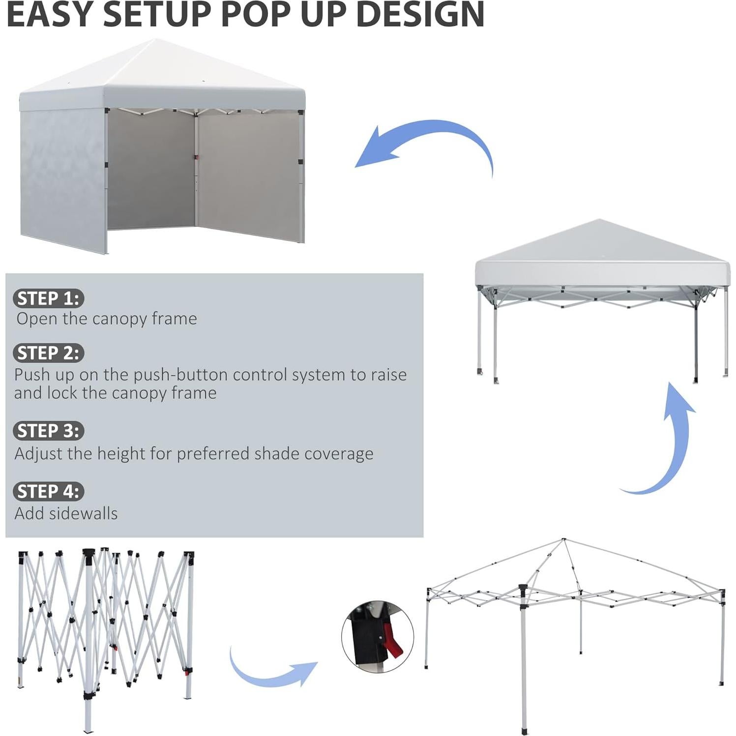 Carpa Plegable Outsunny 3 Paredes 10x10 ft Crema Ajustable