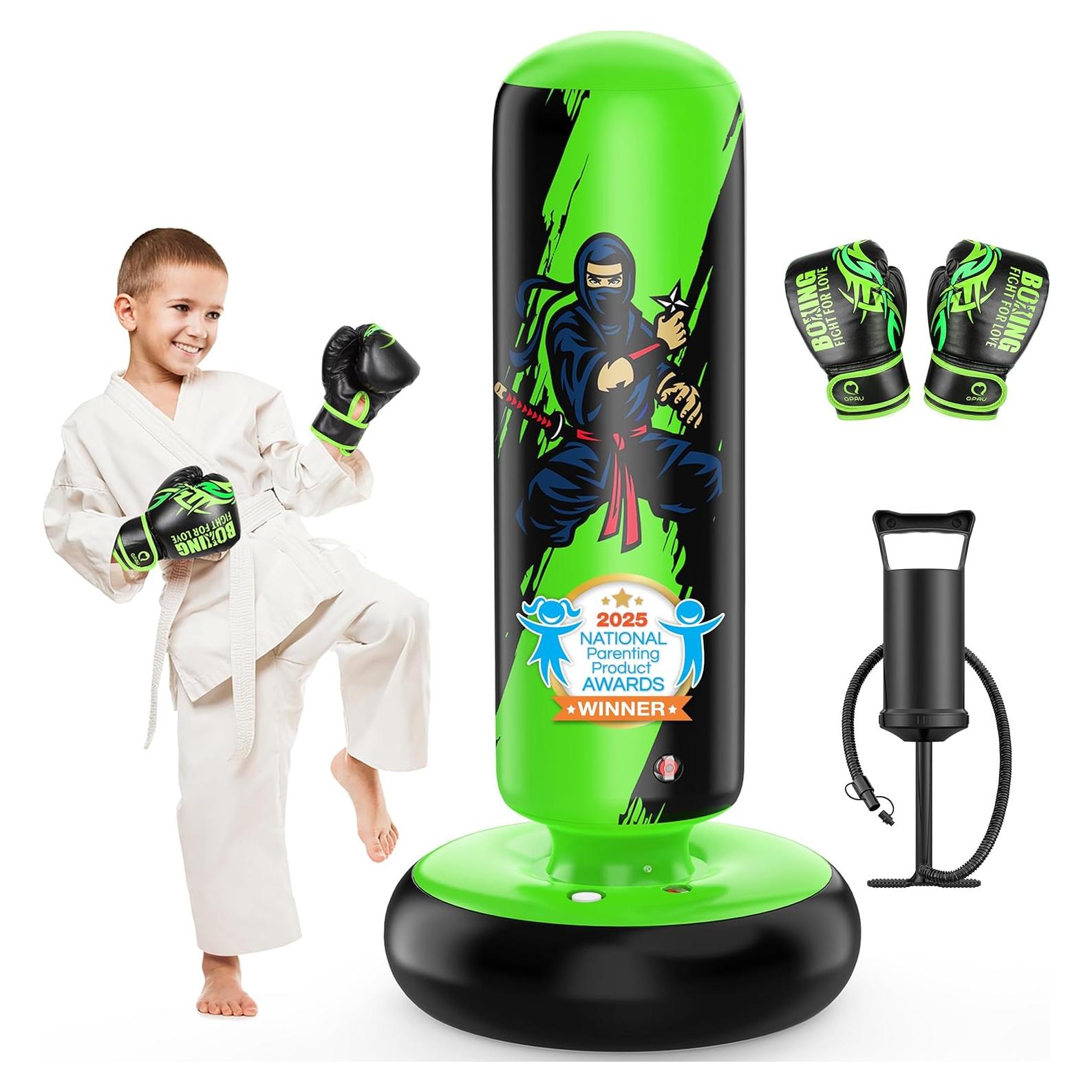 Saco de Boxeo Inflable QPAU 167 cm con Guantes para Niños
