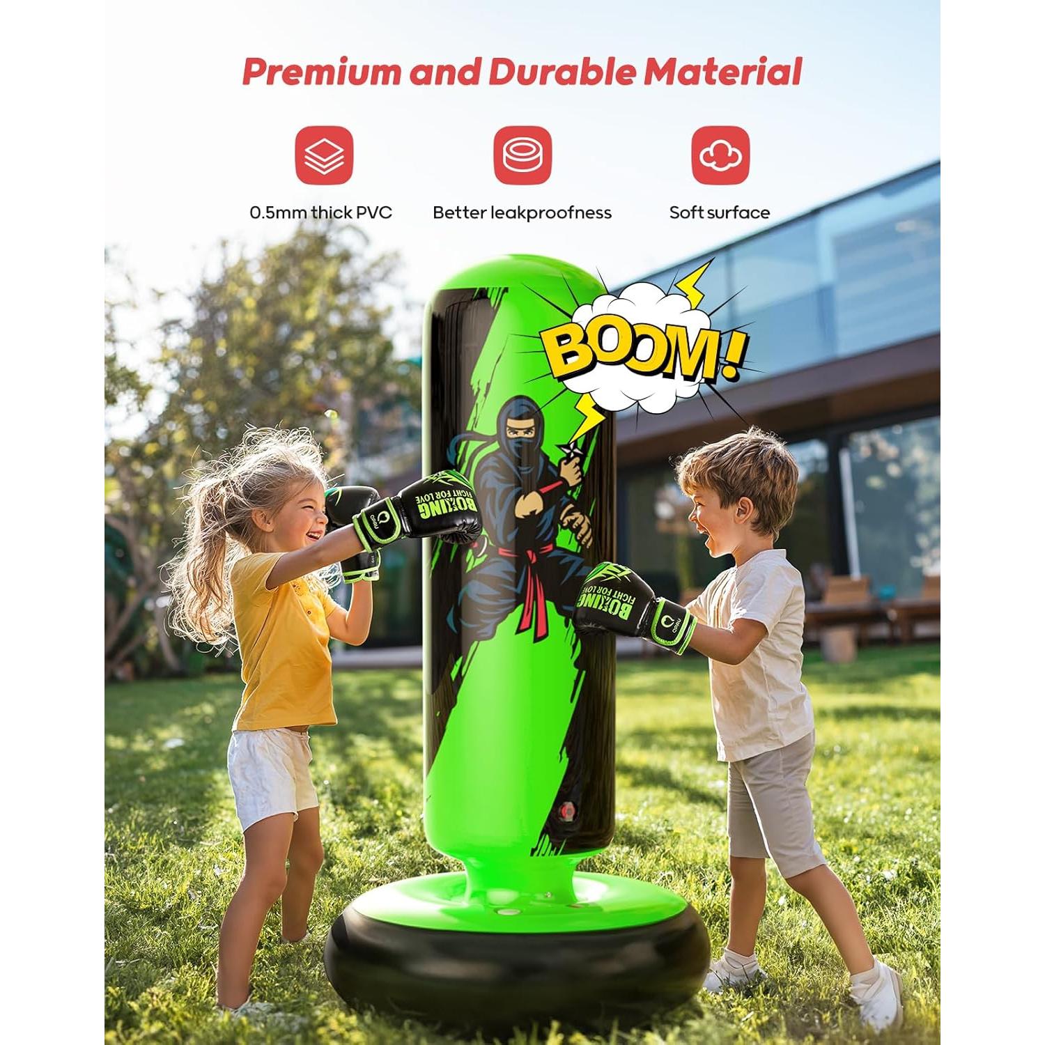 Saco de Boxeo Inflable QPAU 167 cm con Guantes para Niños