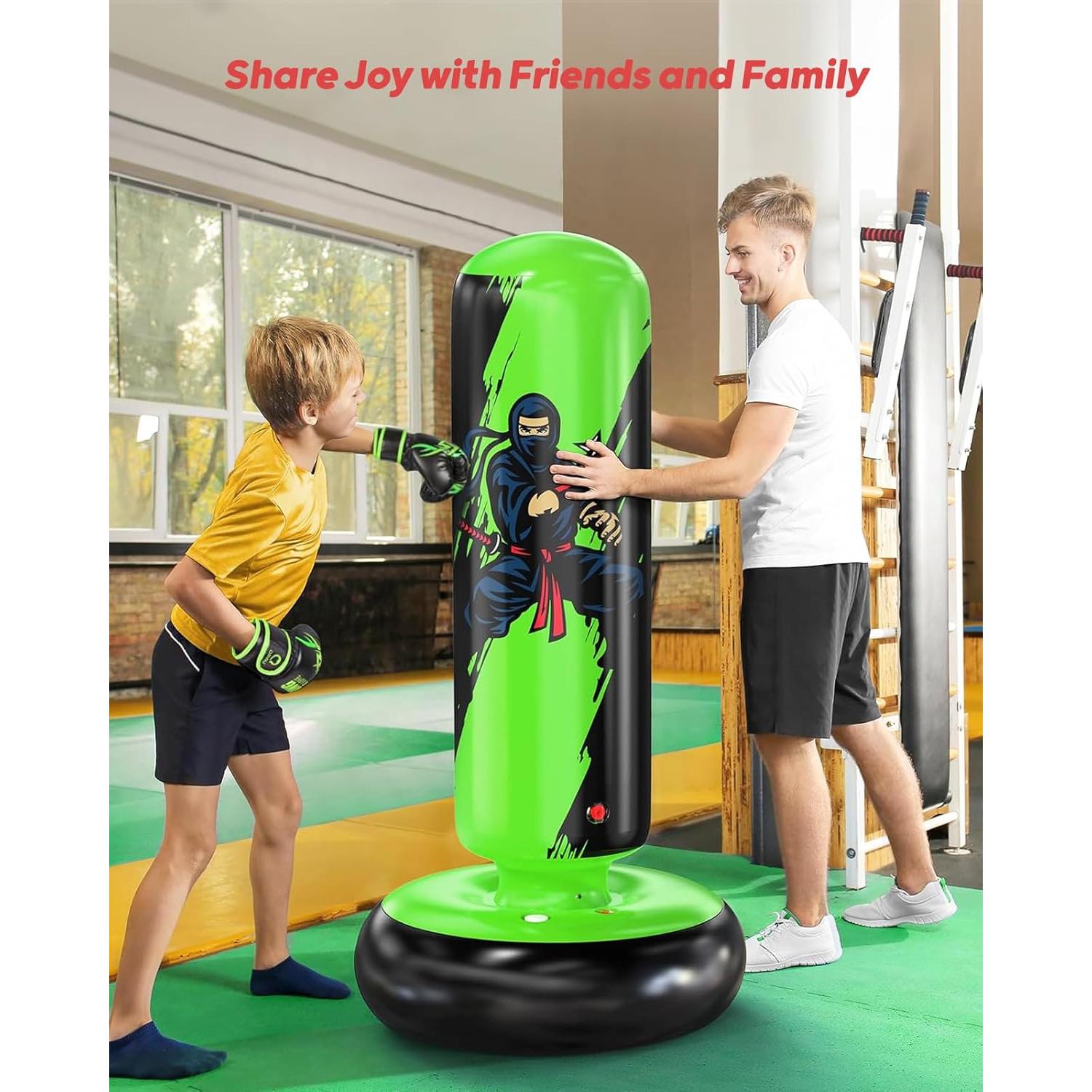 Saco de Boxeo Inflable QPAU 167 cm con Guantes para Niños