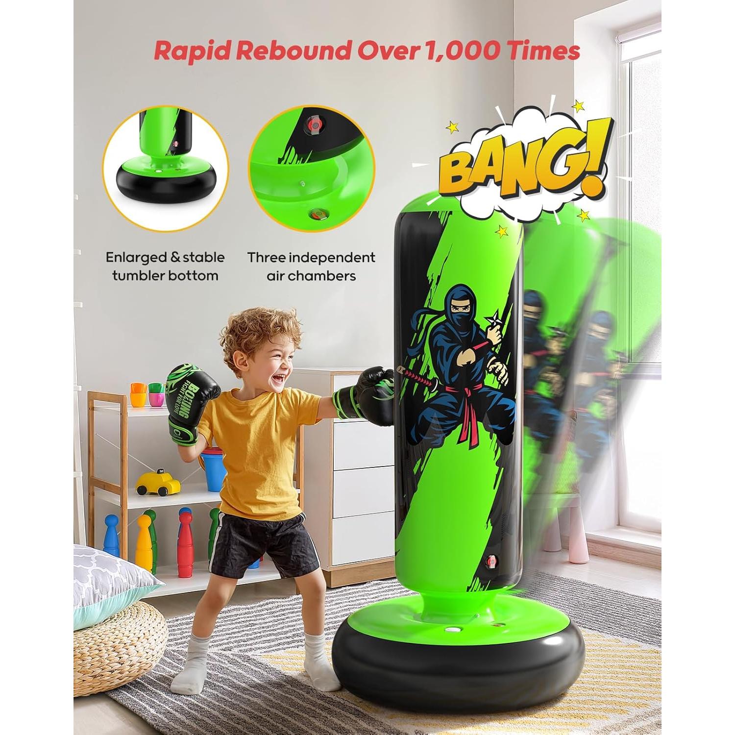 Saco de Boxeo Inflable QPAU 167 cm con Guantes para Niños