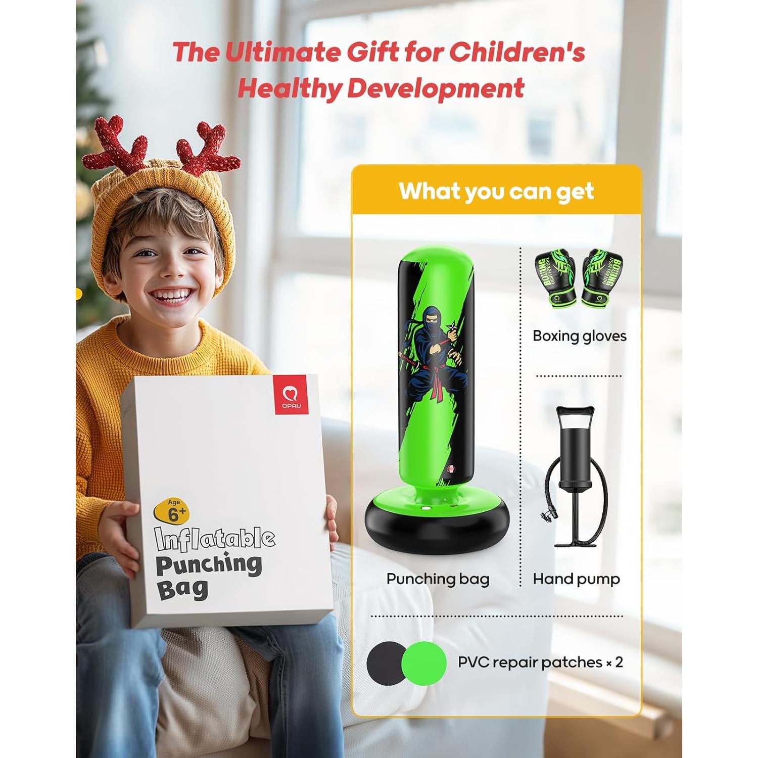 Saco de Boxeo Inflable QPAU 167 cm con Guantes para Niños