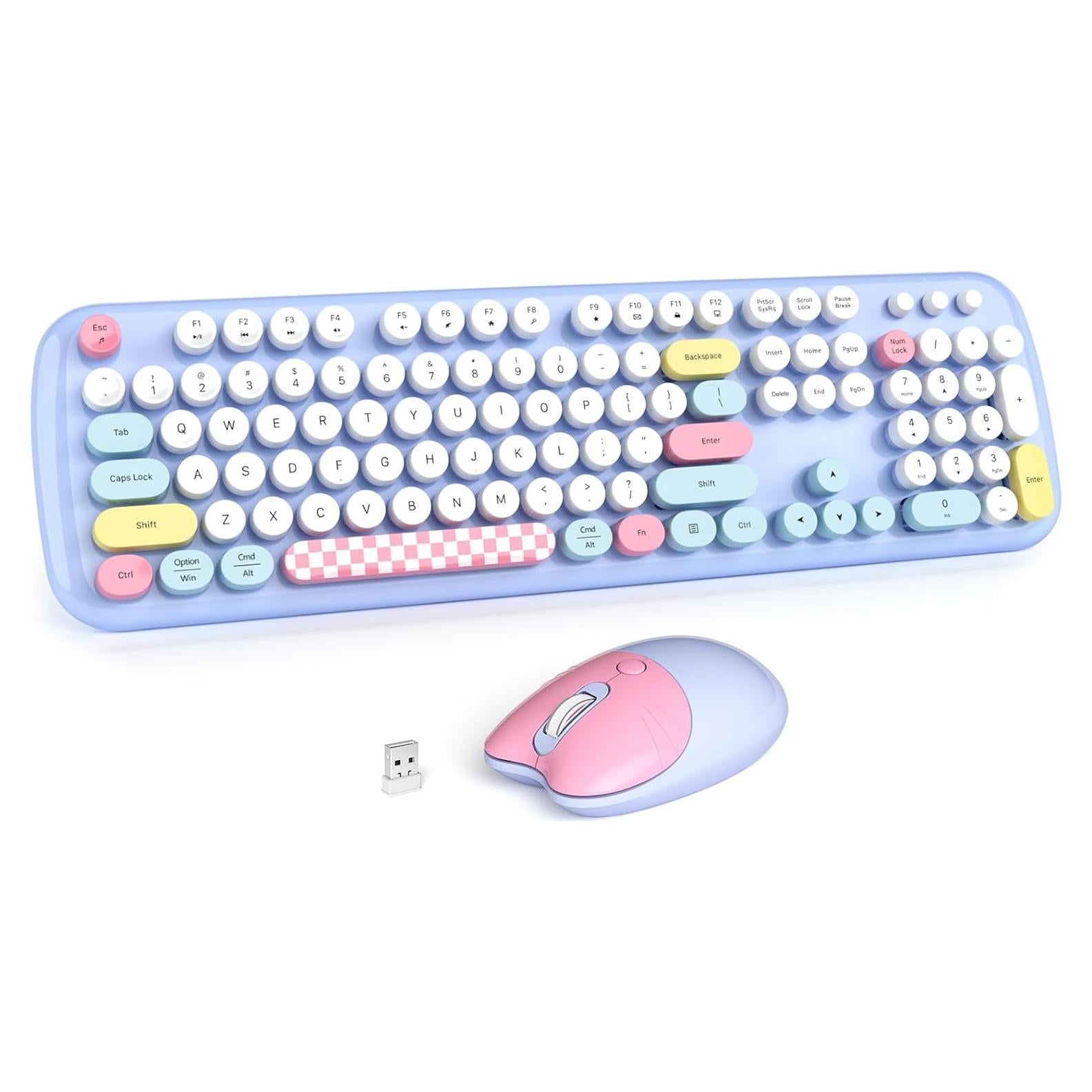 Combo Teclado y Ratón Inalámbrico MOWUX Azul Retro 2.4G