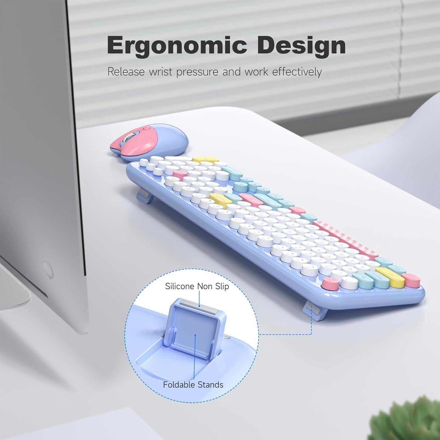 Combo Teclado y Ratón Inalámbrico MOWUX Azul Retro 2.4G