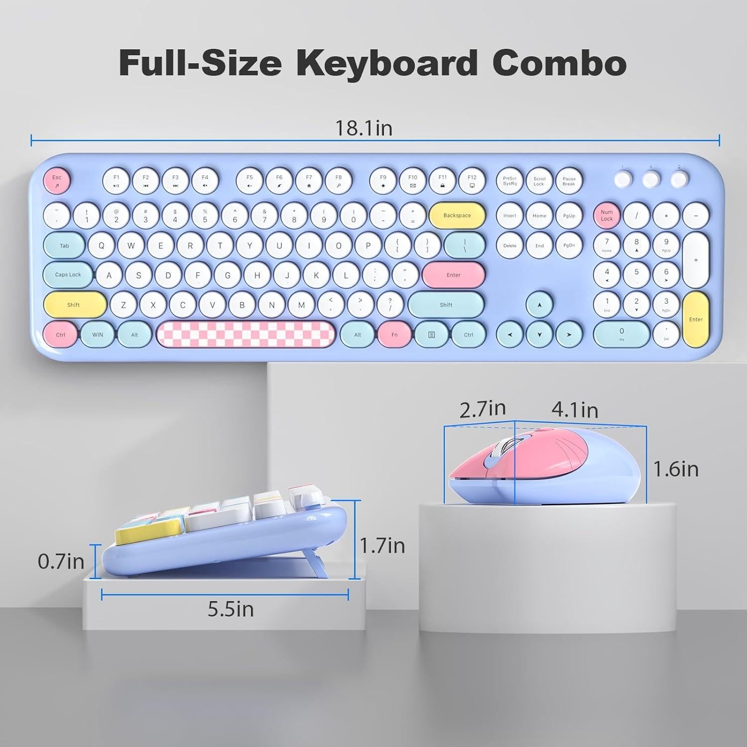 Combo Teclado y Ratón Inalámbrico MOWUX Azul Retro 2.4G
