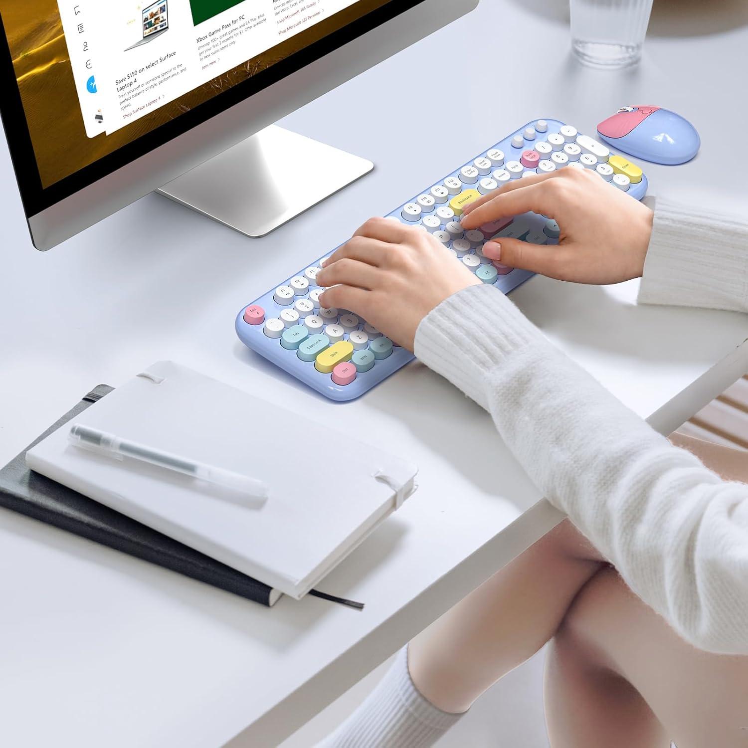 Combo Teclado y Ratón Inalámbrico MOWUX Azul Retro 2.4G