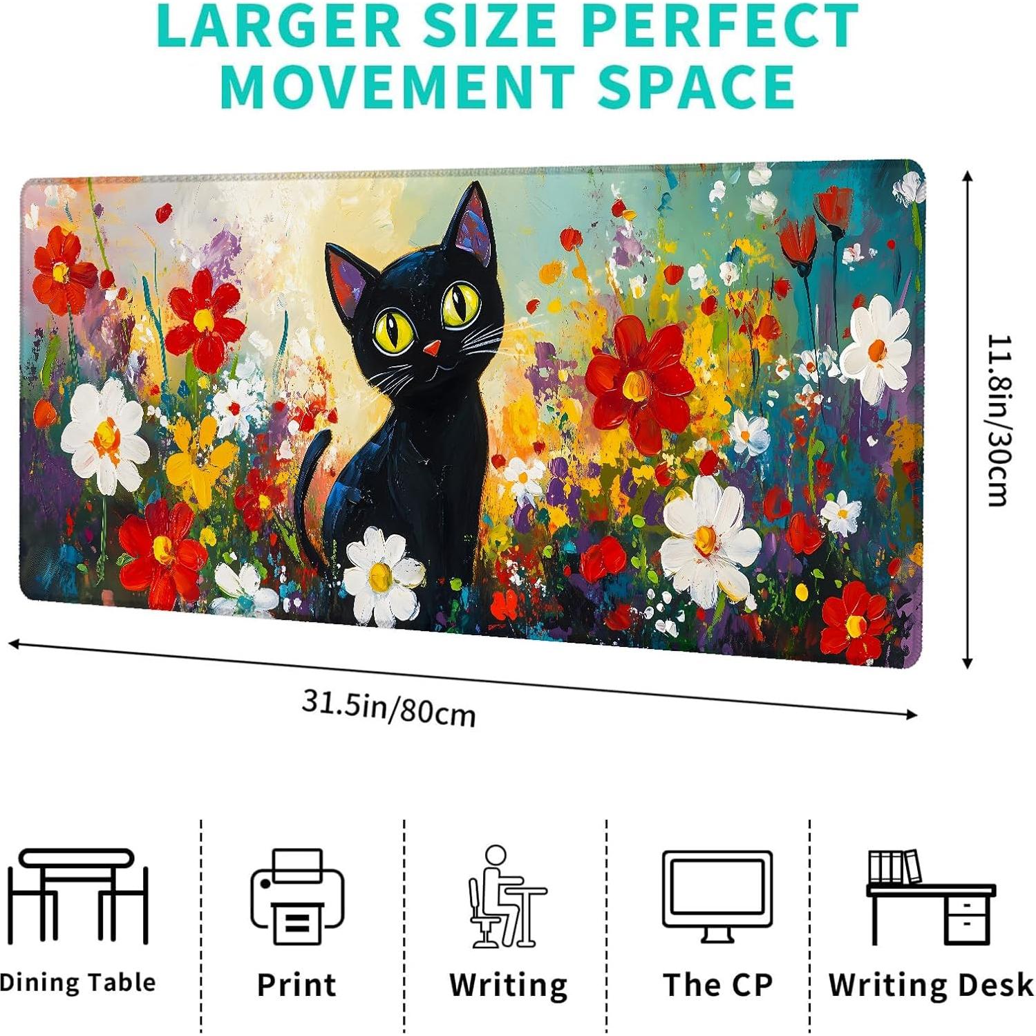 Alfombrilla de Ratón Gamer AINORI Gato Negro 80x30cm Antideslizante