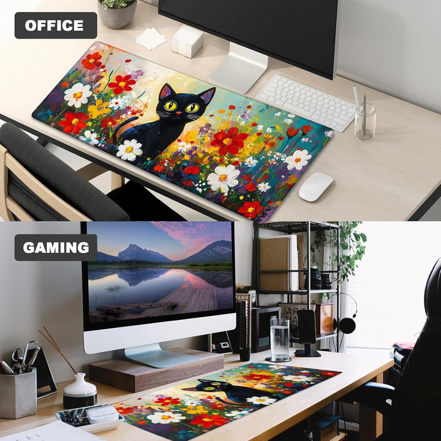 Alfombrilla de Ratón Gamer AINORI Gato Negro 80x30cm Antideslizante