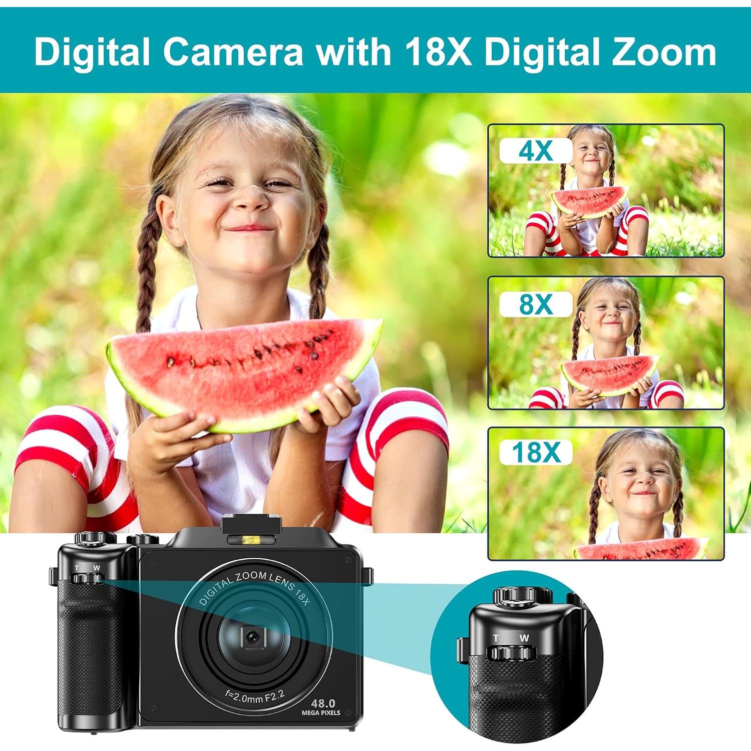 Cámara Digital 4K KOMERY X9 48MP Zoom 18X WiFi con 32GB
