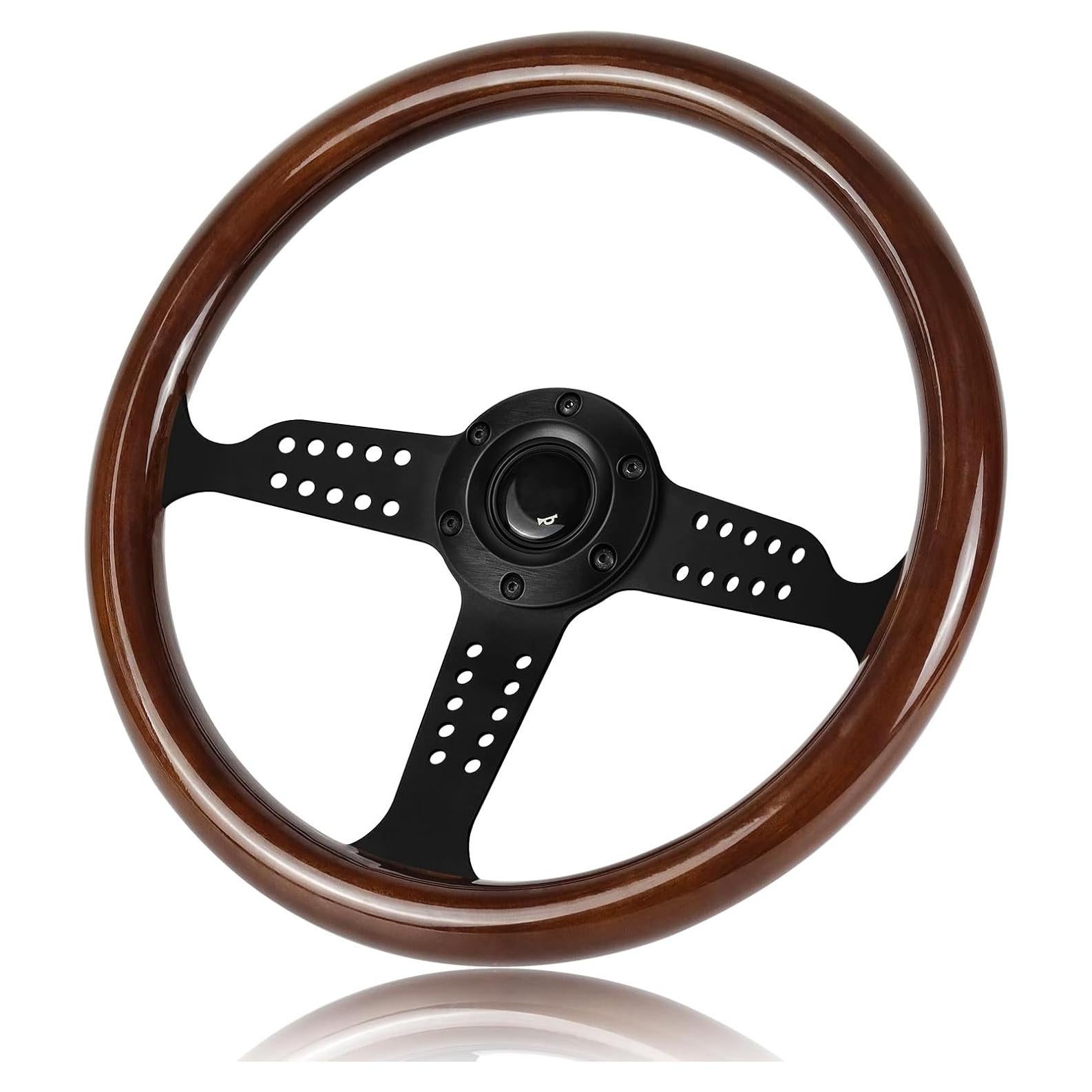 Volante de Madera QYMOPAY 36 cm 6 Agujeros para Rally