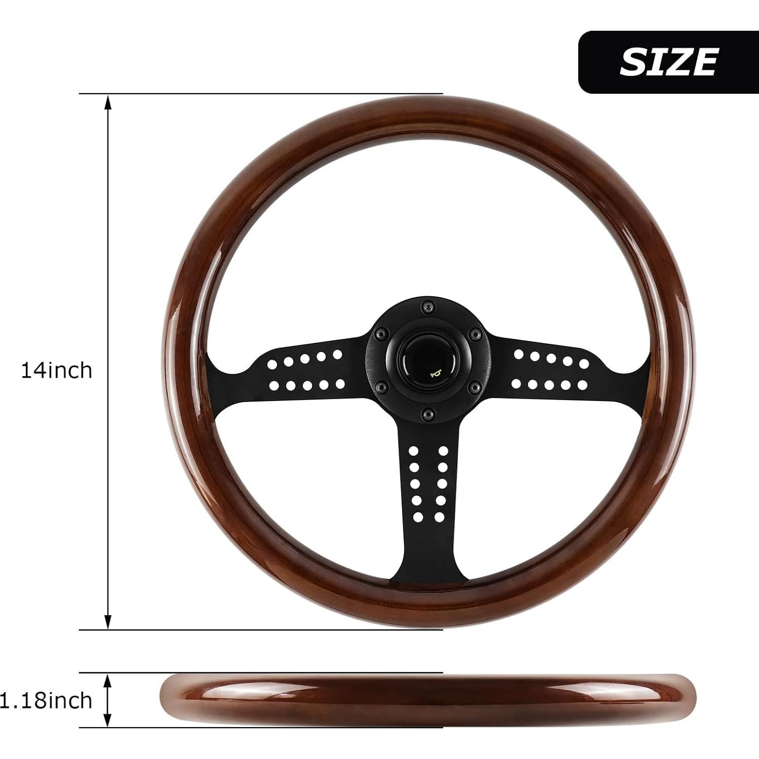 Volante de Madera QYMOPAY 36 cm 6 Agujeros para Rally