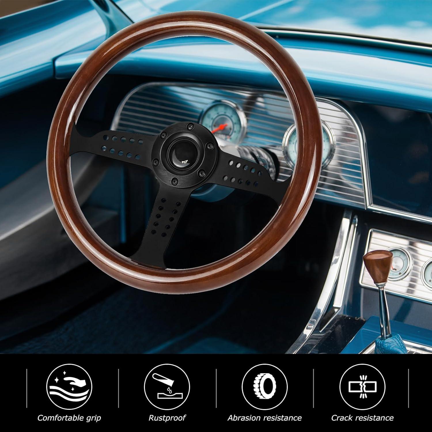 Volante de Madera QYMOPAY 36 cm 6 Agujeros para Rally