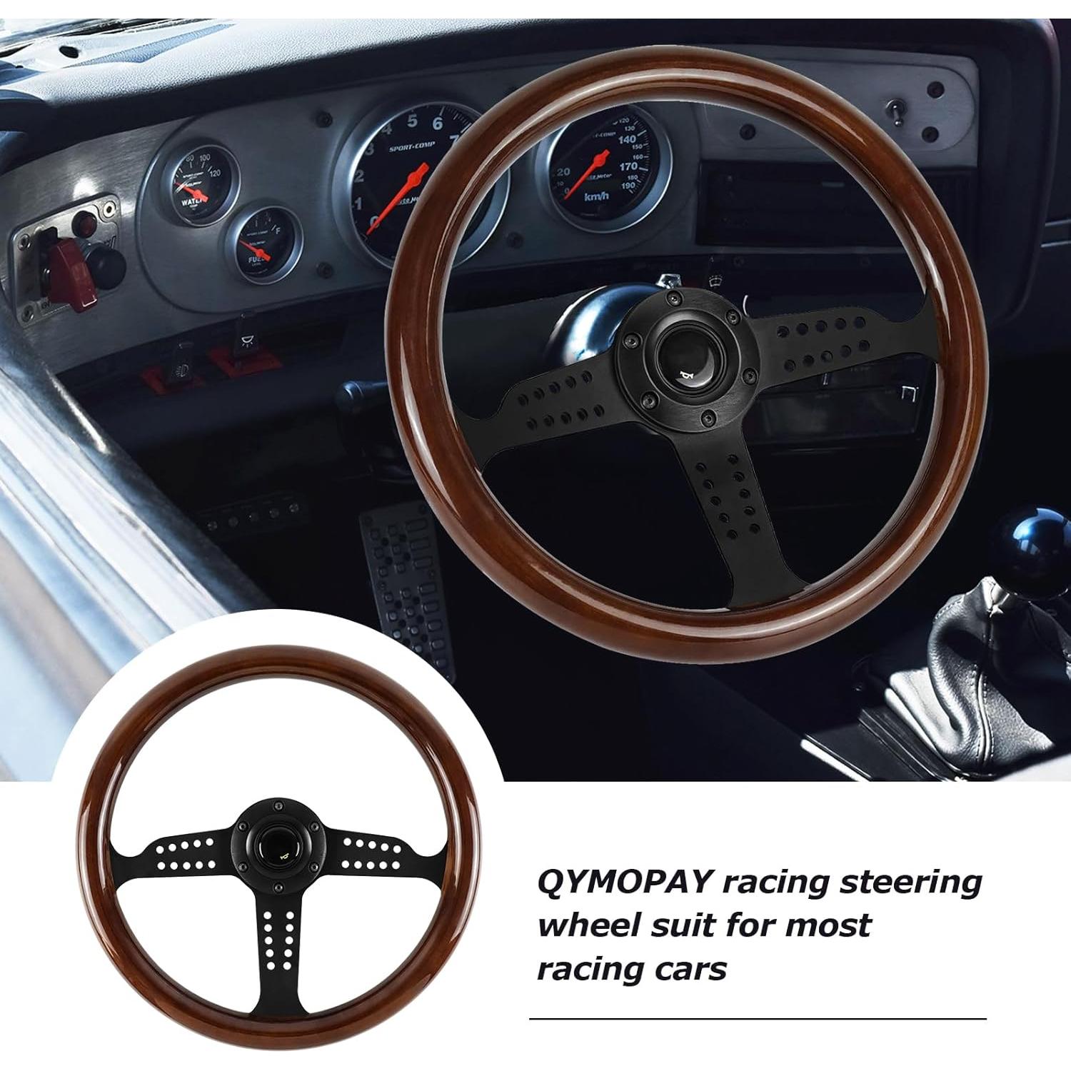 Volante de Madera QYMOPAY 36 cm 6 Agujeros para Rally