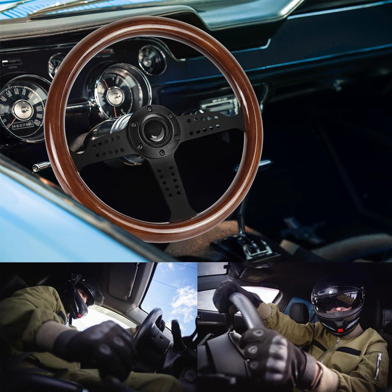 Volante de Madera QYMOPAY 36 cm 6 Agujeros para Rally