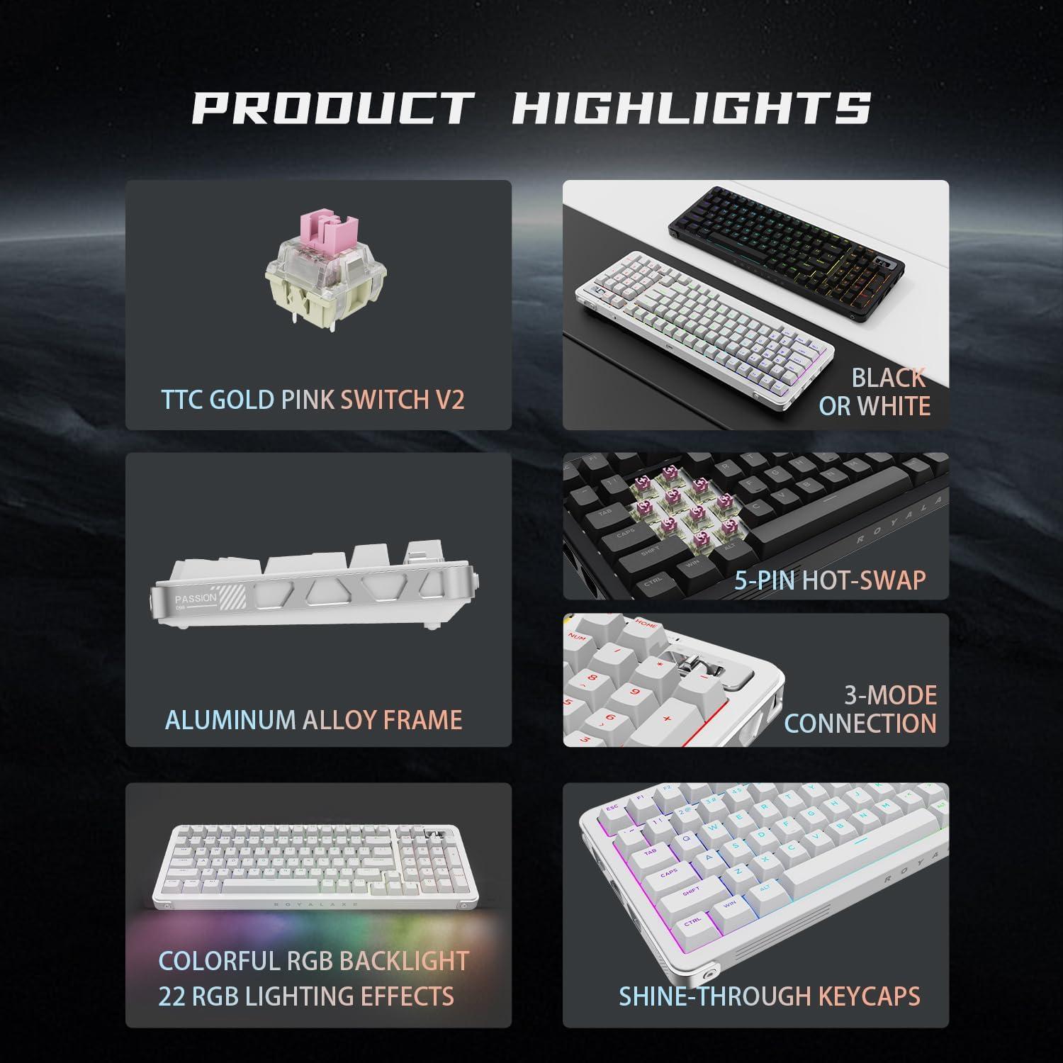 Teclado Mecánico Inalámbrico ROYALAXE D98 RGB PBT 4000mAh