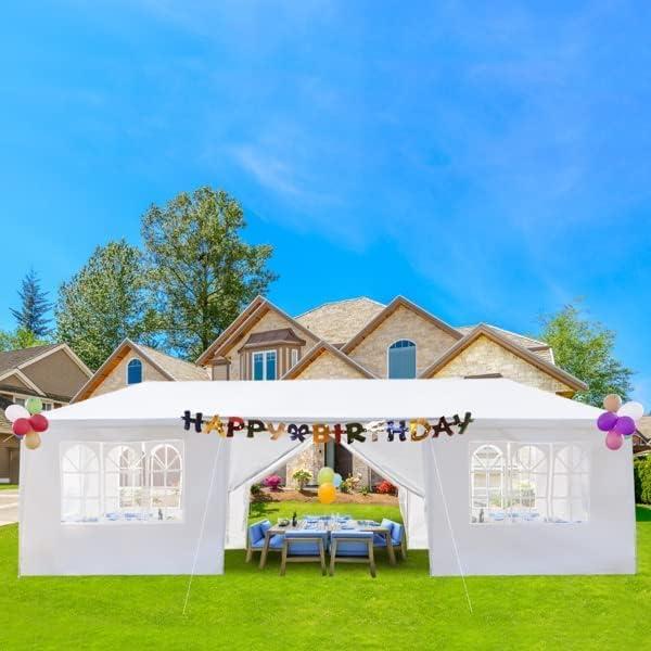 10x30 Party Tent,Wedding Tent with 8 Removable Sidewalls & Transparent Windows - Outdoor Tents - Ideal for Parties, Birthdays,Garden or Backyard Gazebo Canopy Event Tent - White