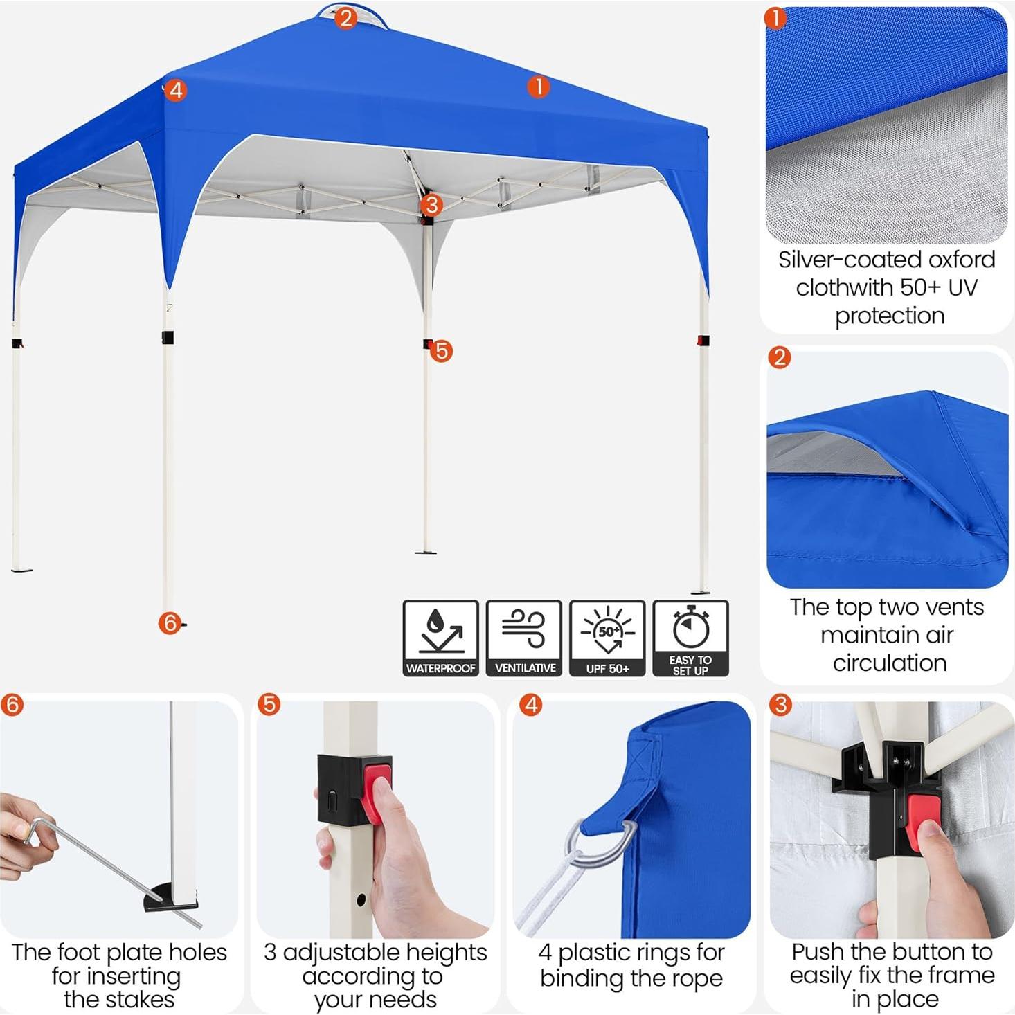 Carpa Plegable Topeakmart 6.6x6.6m Azul con Ruedas