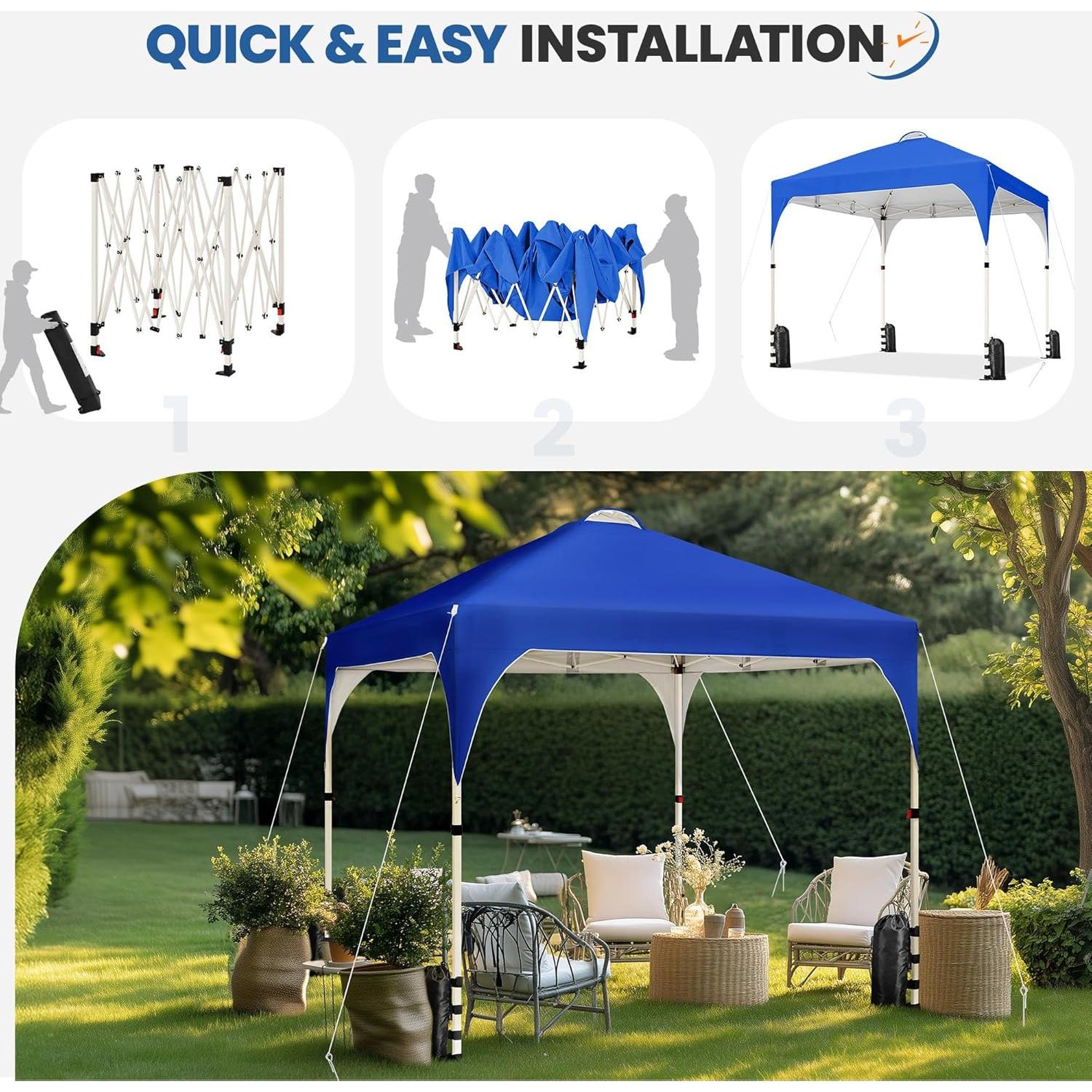 Carpa Plegable Topeakmart 6.6x6.6m Azul con Ruedas