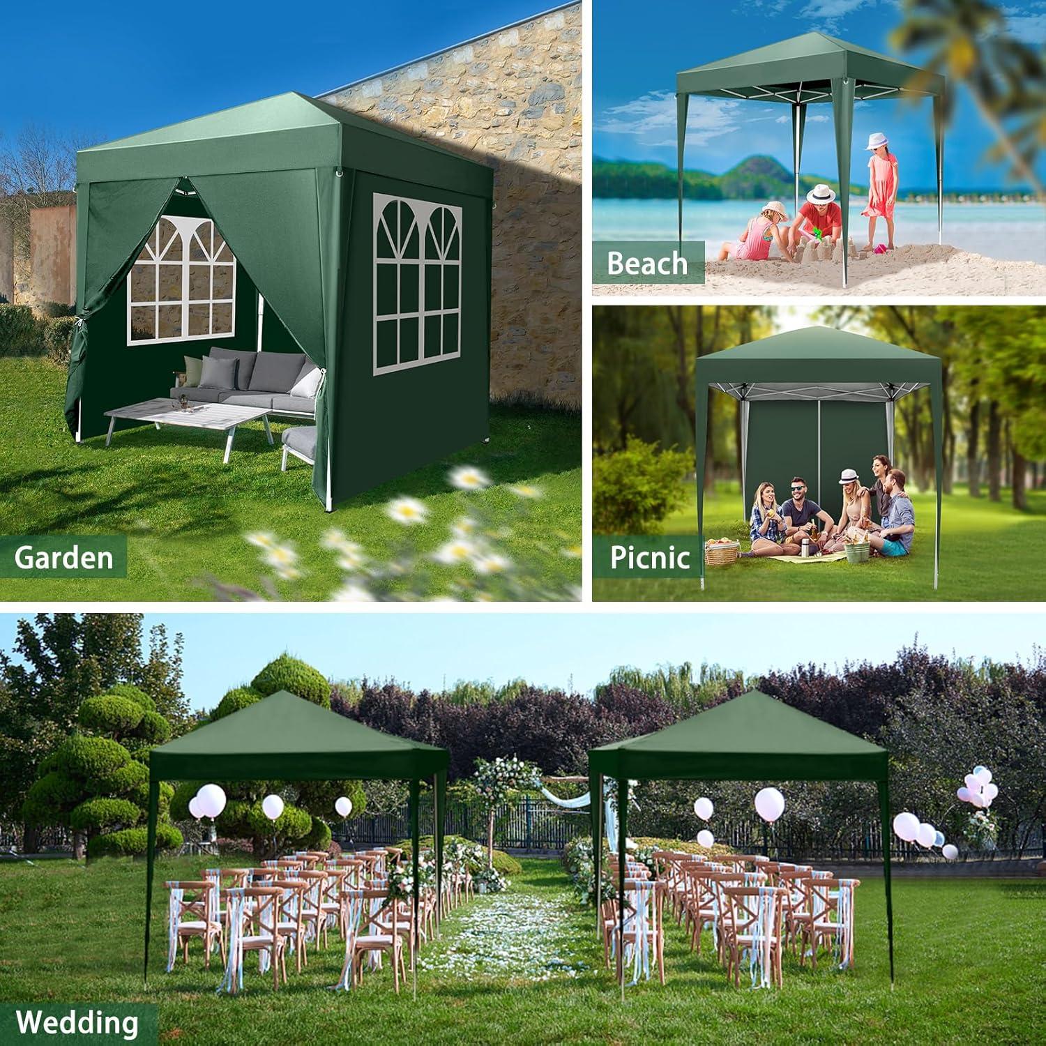 Gazebo Plegable Bonnlo 2x2m Verde con Paredes Laterales