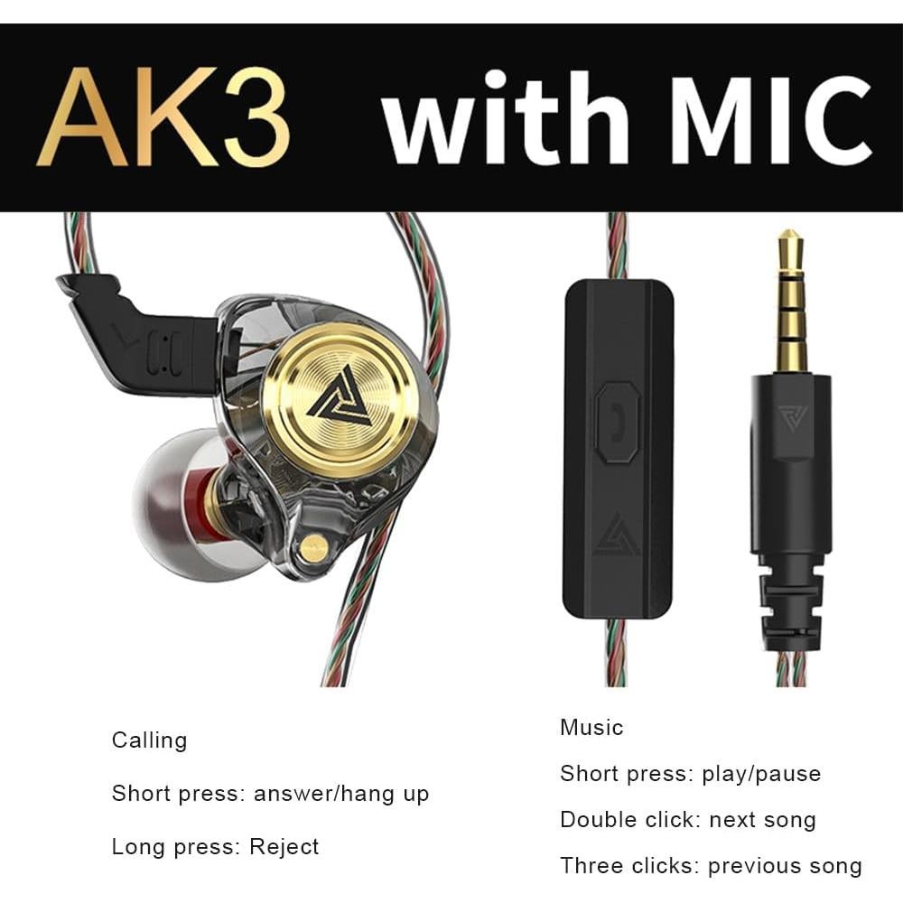 Auriculares Gaming In Ear AK3FILE con Cable HiFi 10mm Negro