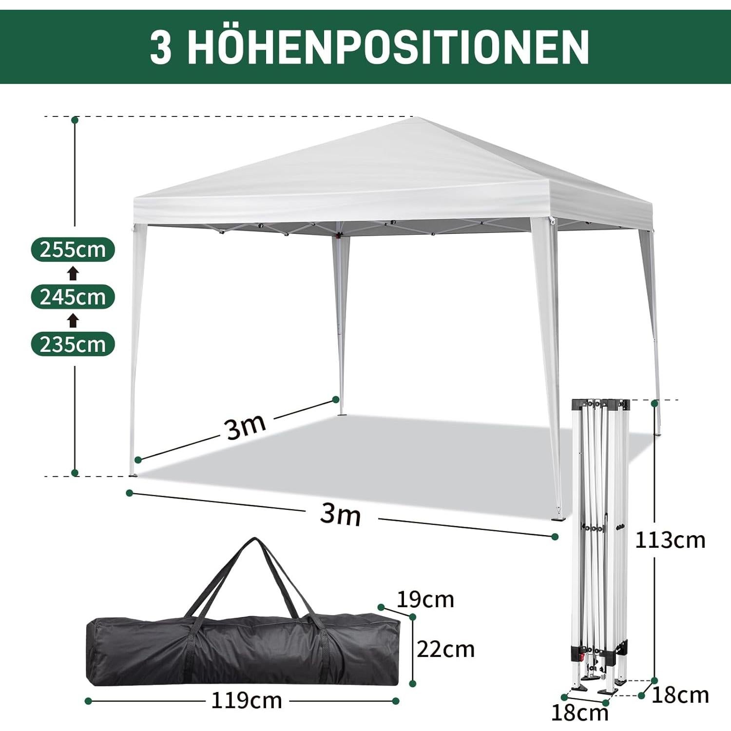 Carpa Plegable Impermeable MIIEELO 3x3m con 2 Puertas y Ventanas