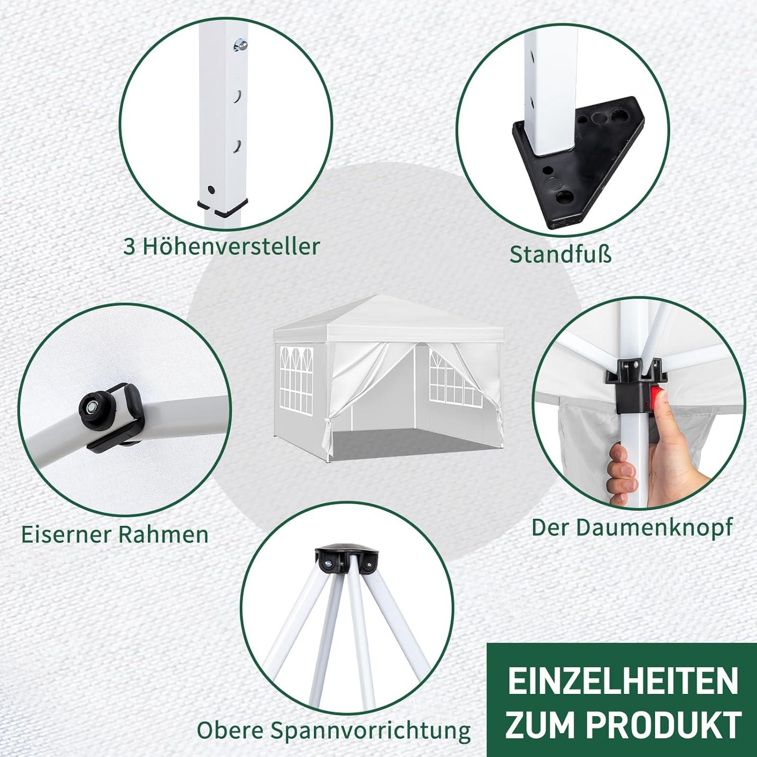 Carpa Plegable Impermeable MIIEELO 3x3m con 2 Puertas y Ventanas